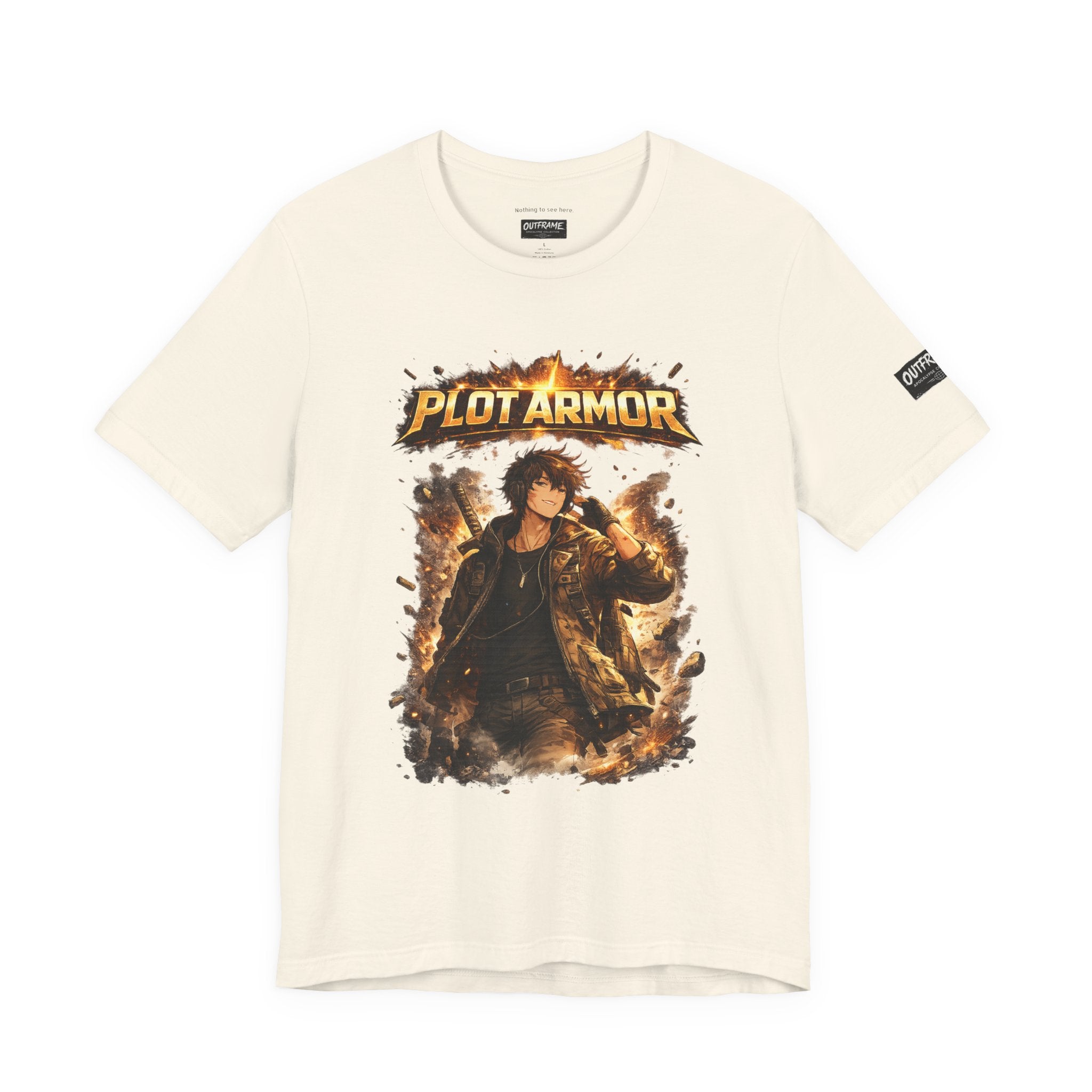 Plot Armor T-Shirt — Retro Anime Fire Graphic Tee