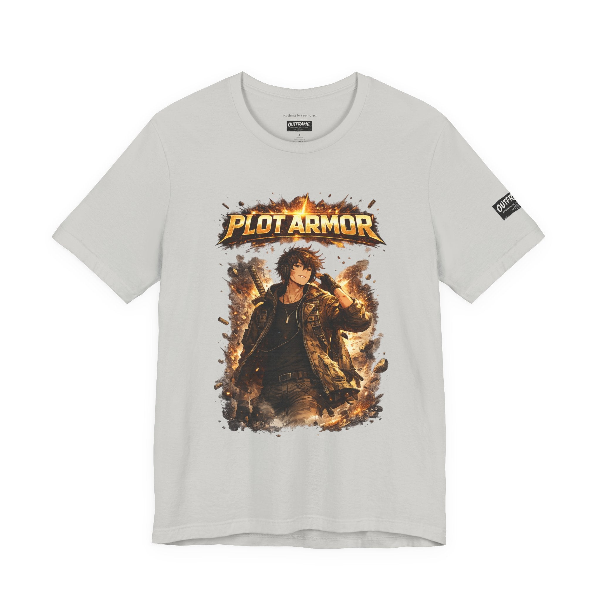 Plot Armor T-Shirt — Retro Anime Fire Graphic Tee