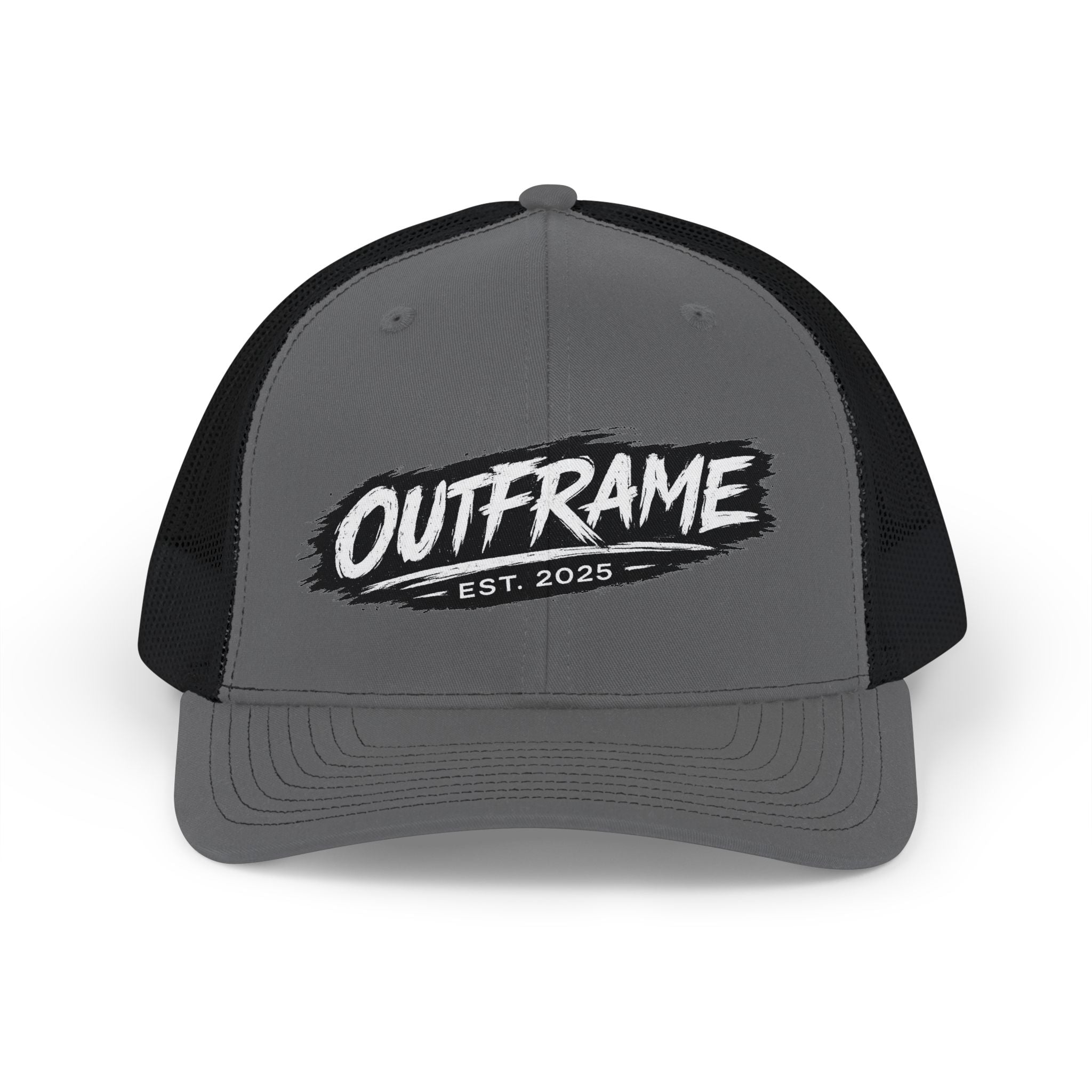 Outframe Snapback Trucker Cap — Retro Brush Logo Hat (EST. 2025)