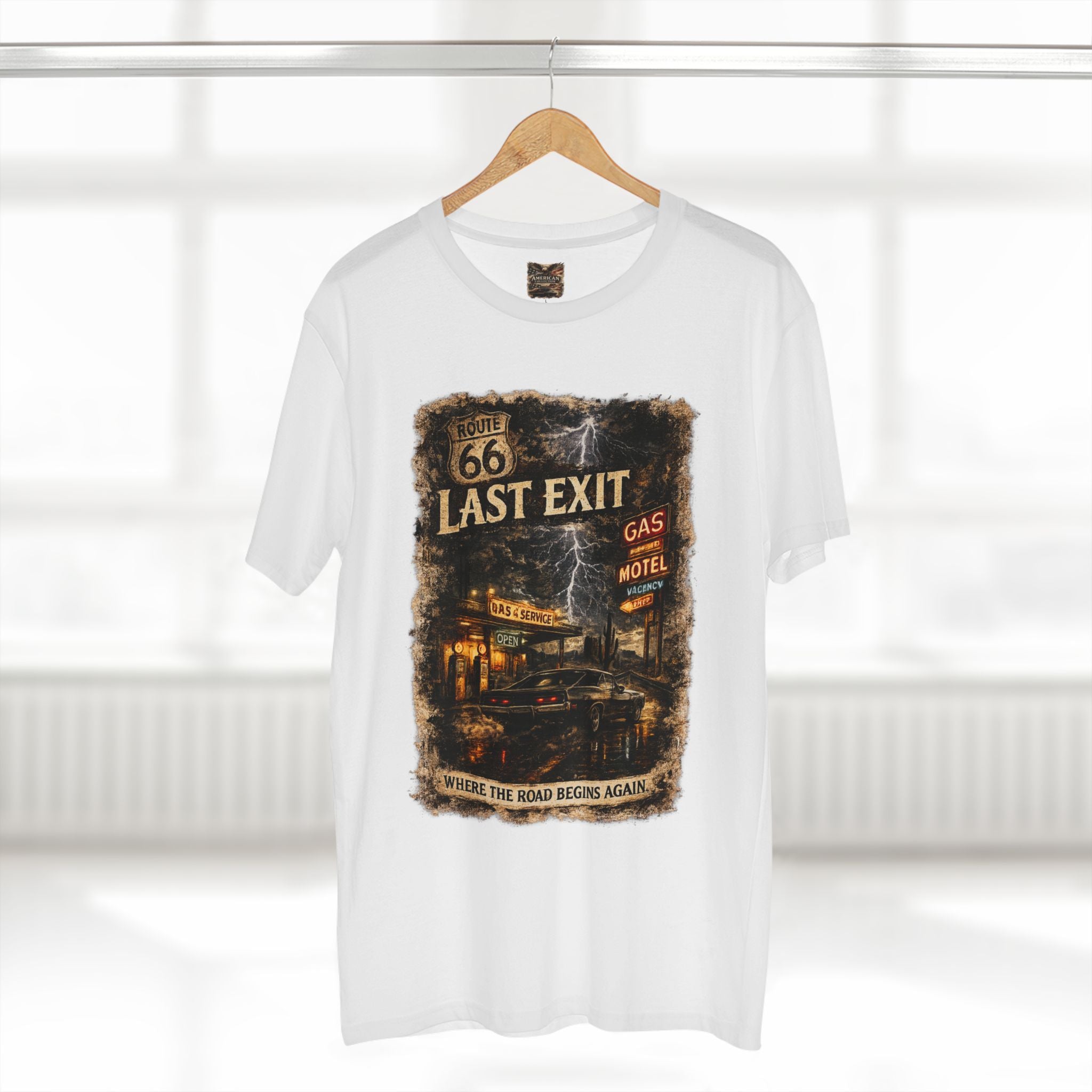 Last Exit – Vintage Route 66 Muscle Car Graphic T-Shirt
