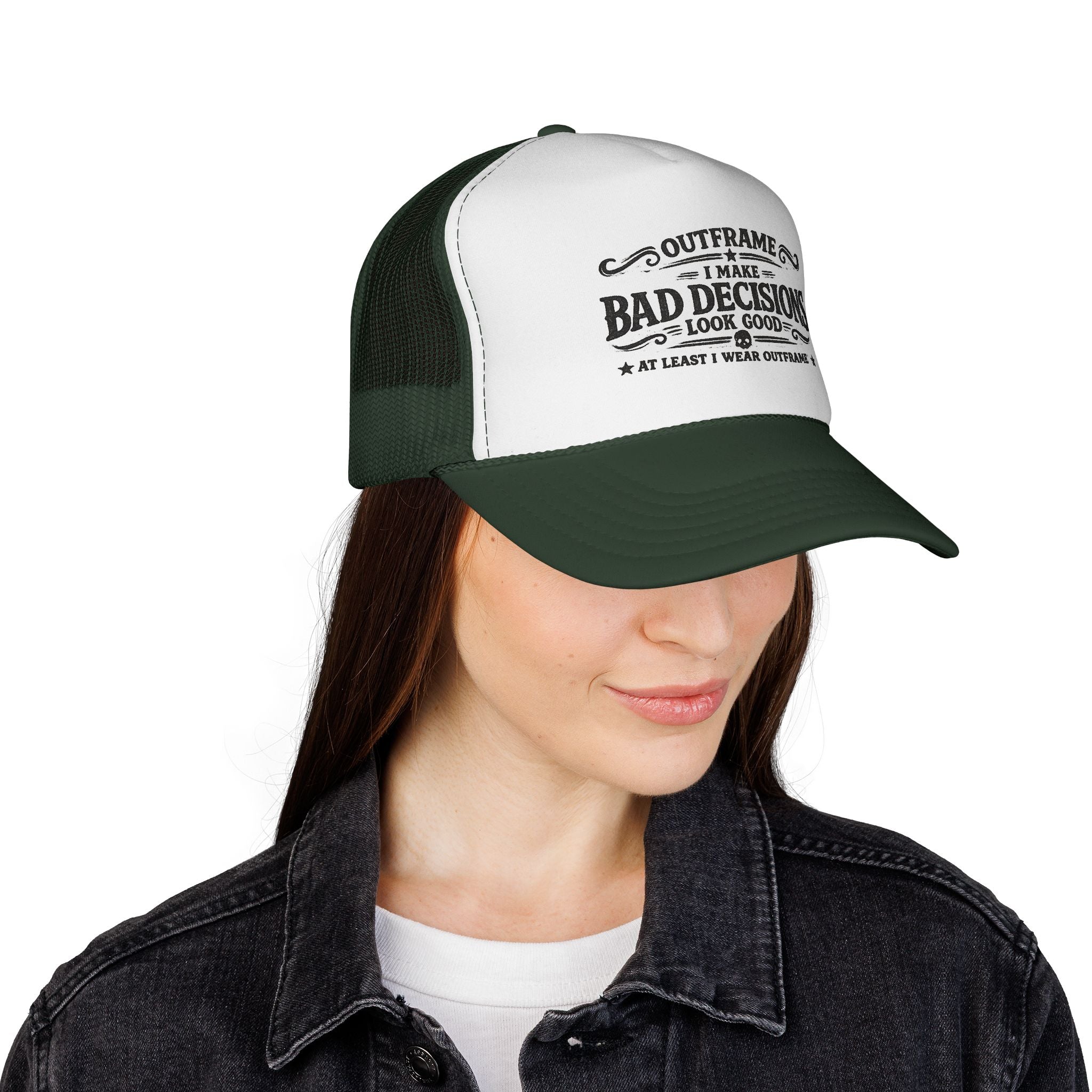 Trucker Cap — "I Make Bad Decisions Look Good" Vintage Humor Mesh Hat