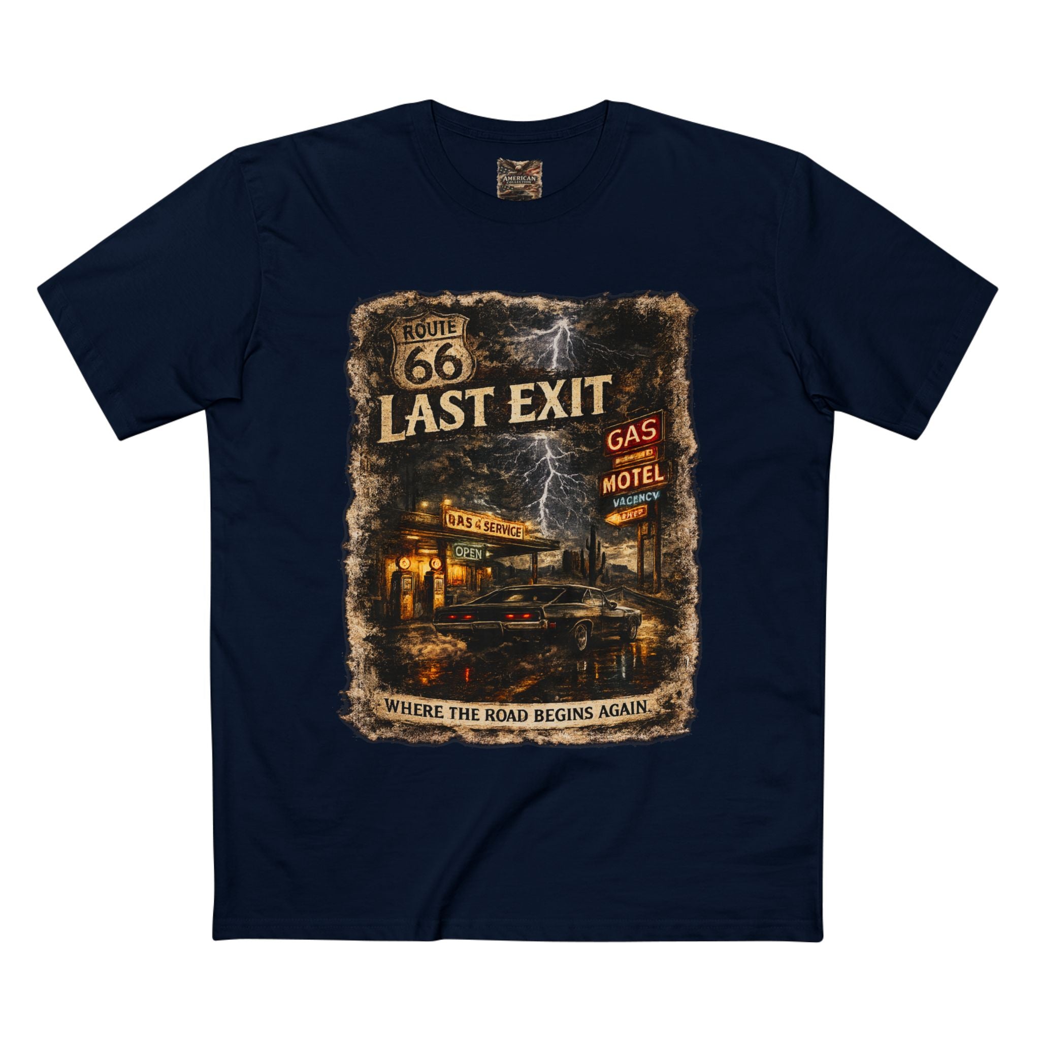 Last Exit – Vintage Route 66 Muscle Car Graphic T-Shirt