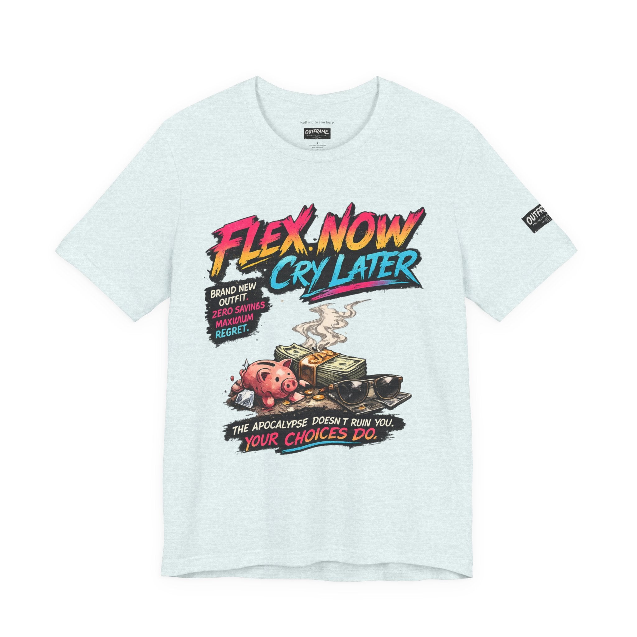 OUTFRAME™ FLEX NOW. CRY LATER. | Retro Apocalypse Graphic T-Shirt | Vintage
