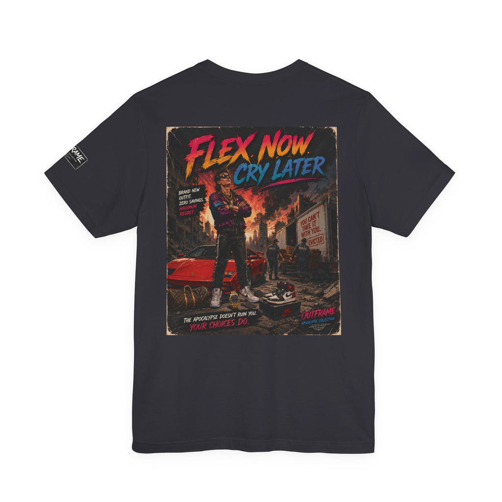 OUTFRAME™ FLEX NOW. CRY LATER. | Retro Apocalypse Graphic T-Shirt | Vintage