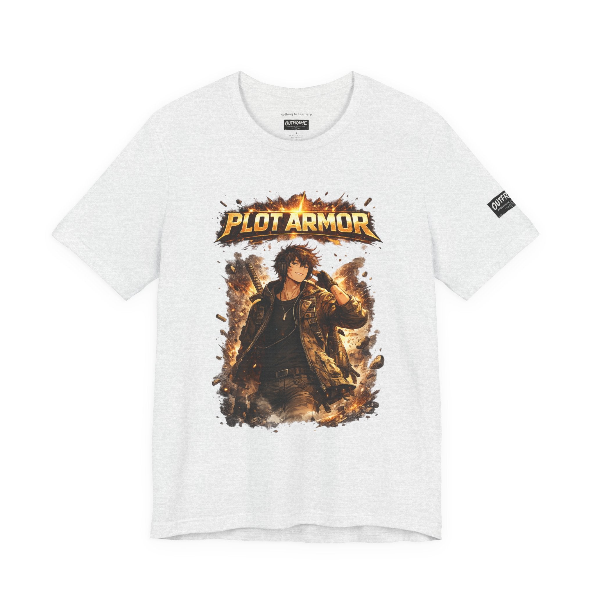 Plot Armor T-Shirt — Retro Anime Fire Graphic Tee