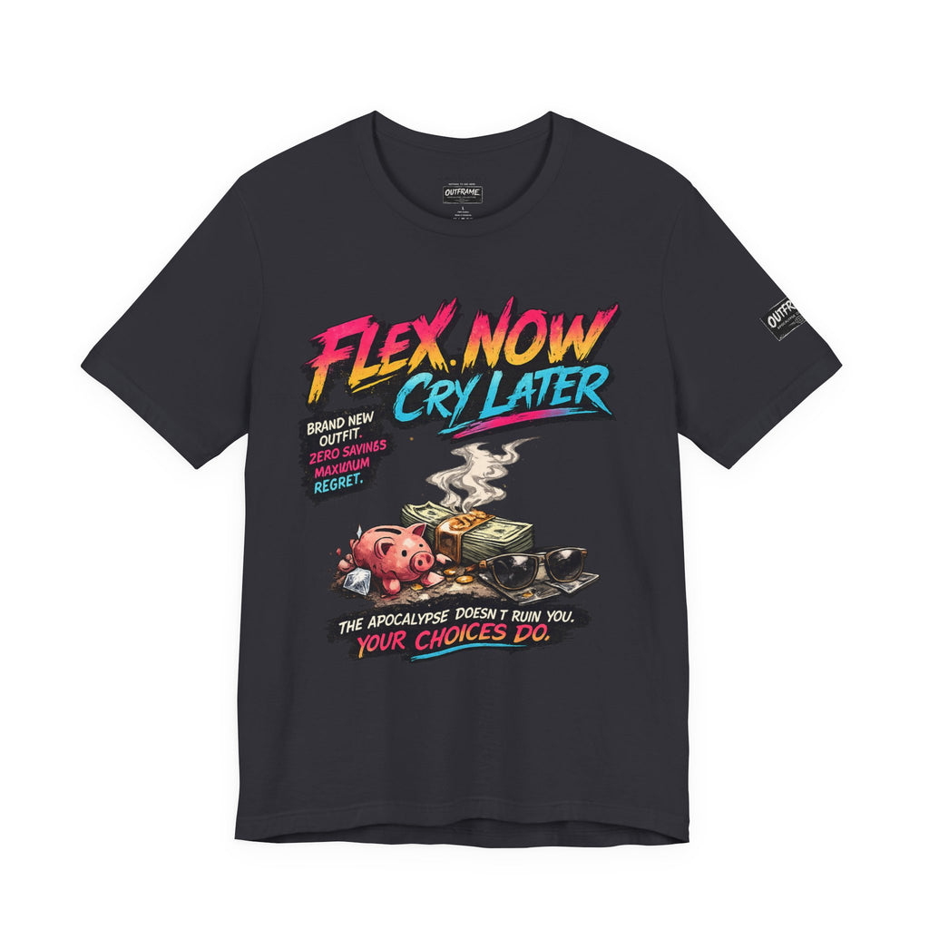 OUTFRAME™ FLEX NOW. CRY LATER. | Retro Apocalypse Graphic T-Shirt | Vintage