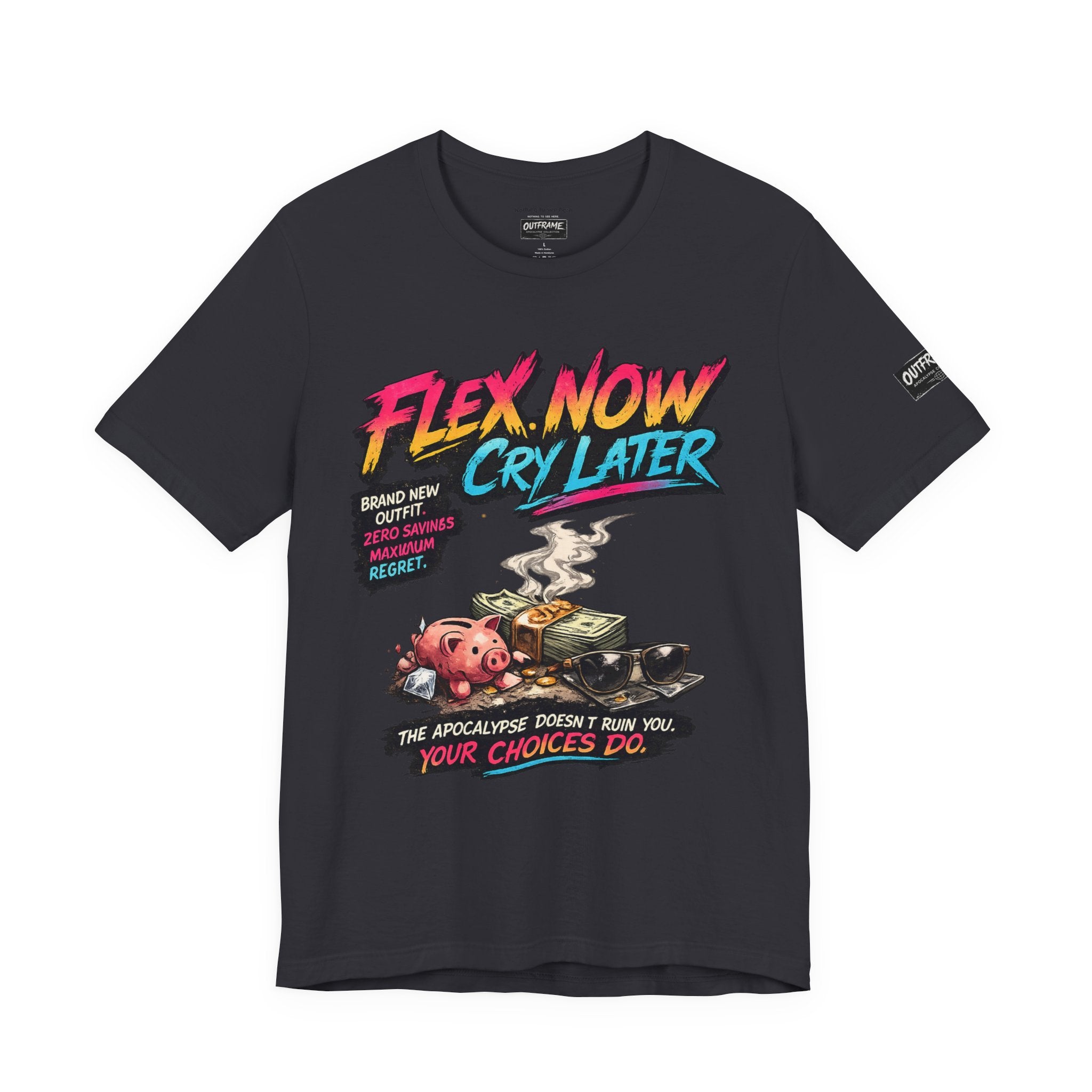 OUTFRAME™ FLEX NOW. CRY LATER. | Retro Apocalypse Graphic T-Shirt | Vintage