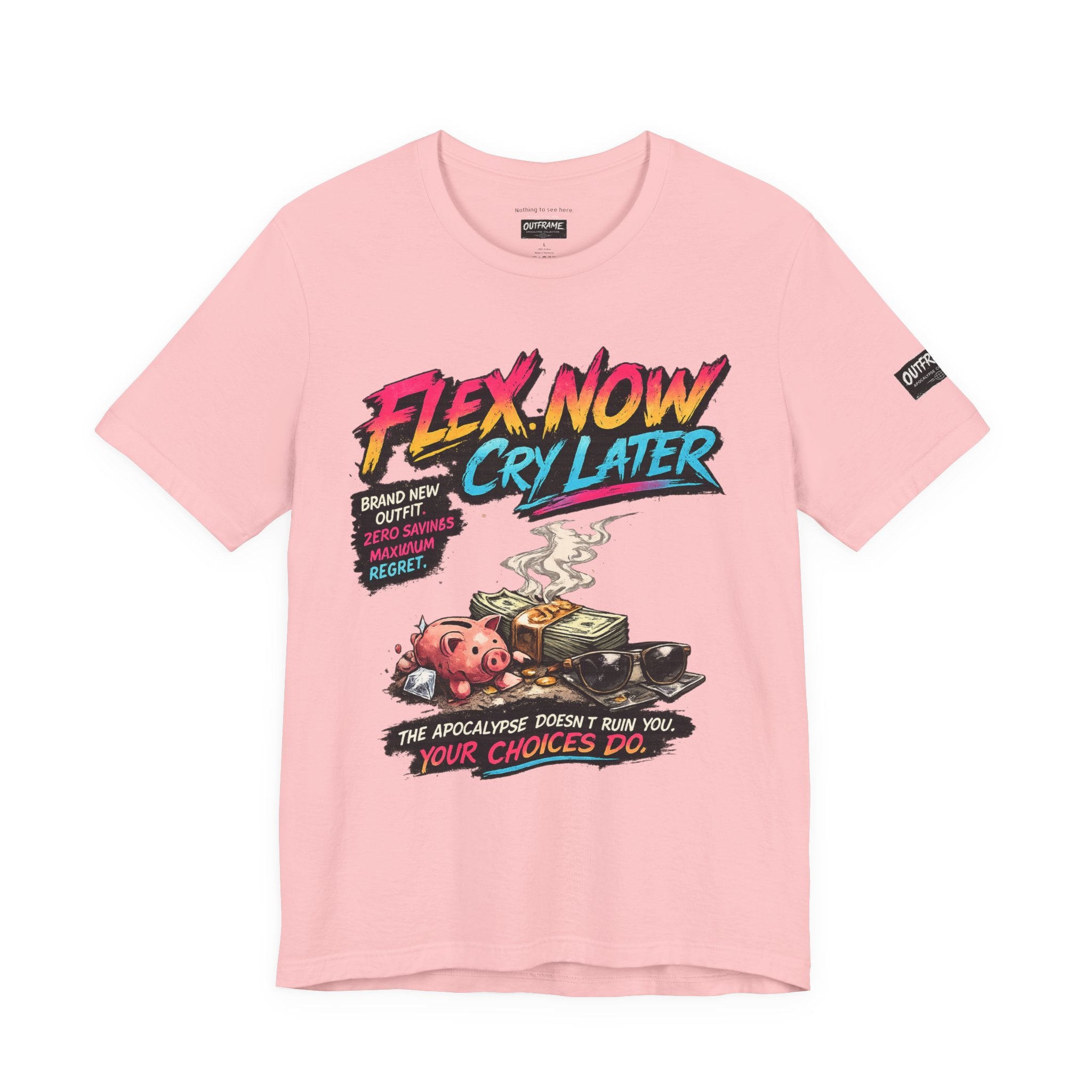 OUTFRAME™ FLEX NOW. CRY LATER. | Retro Apocalypse Graphic T-Shirt | Vintage
