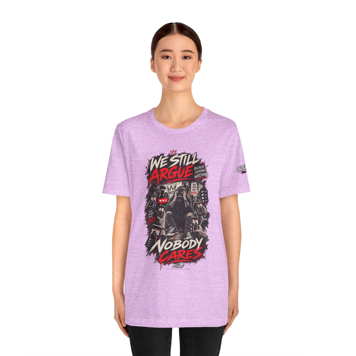 We Still Argue, Nobody Cares Tee — Dark Comic Graphic T-Shirt