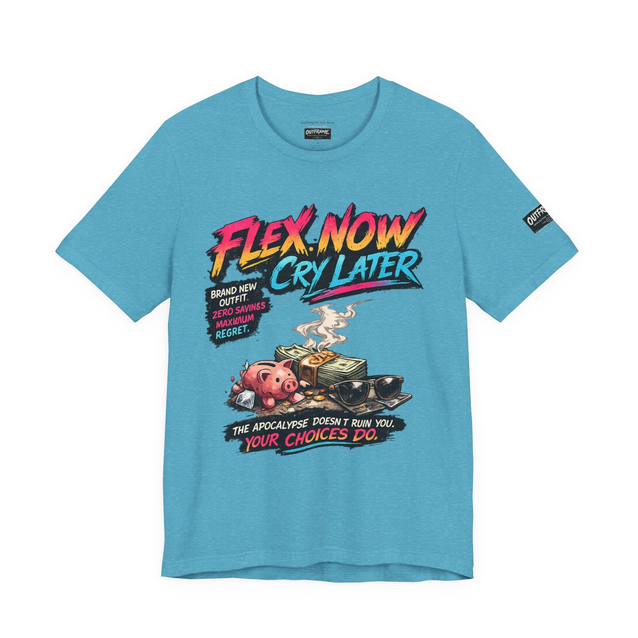OUTFRAME™ FLEX NOW. CRY LATER. | Retro Apocalypse Graphic T-Shirt | Vintage