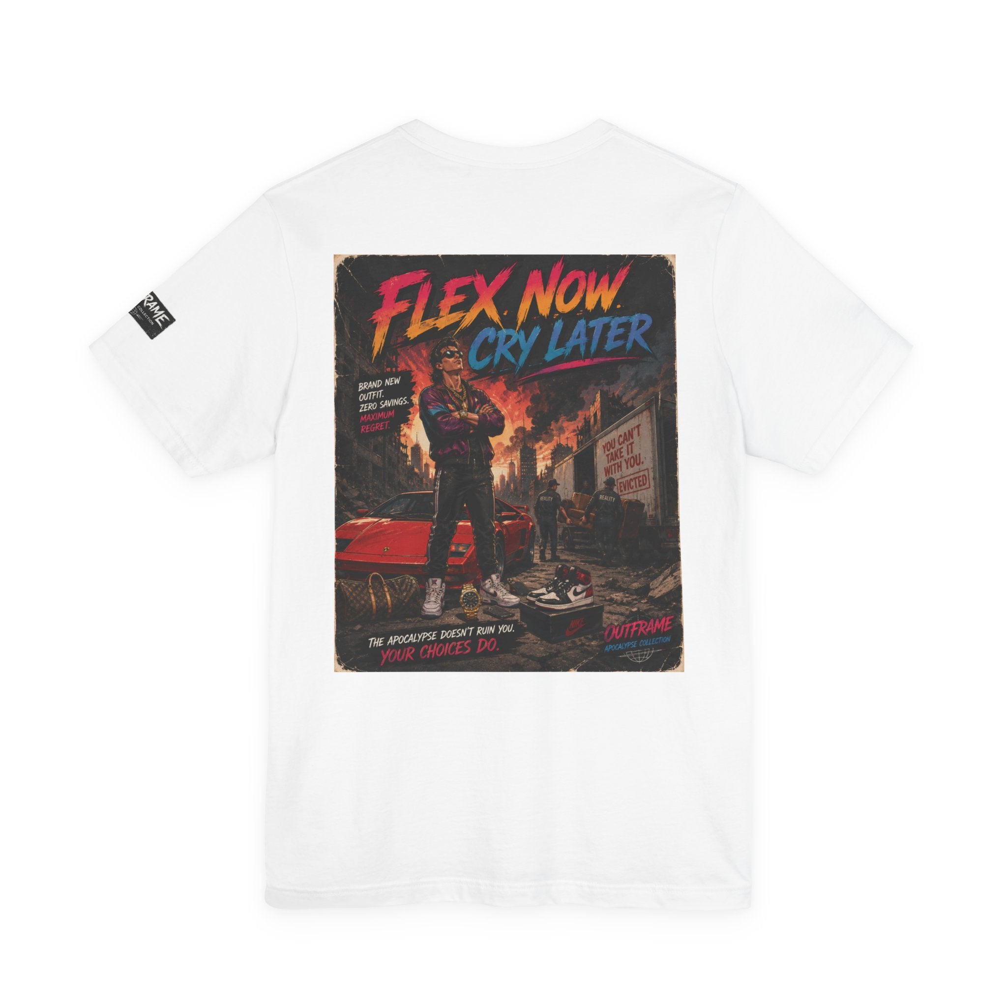 OUTFRAME™ FLEX NOW. CRY LATER. | Retro Apocalypse Graphic T-Shirt | Vintage