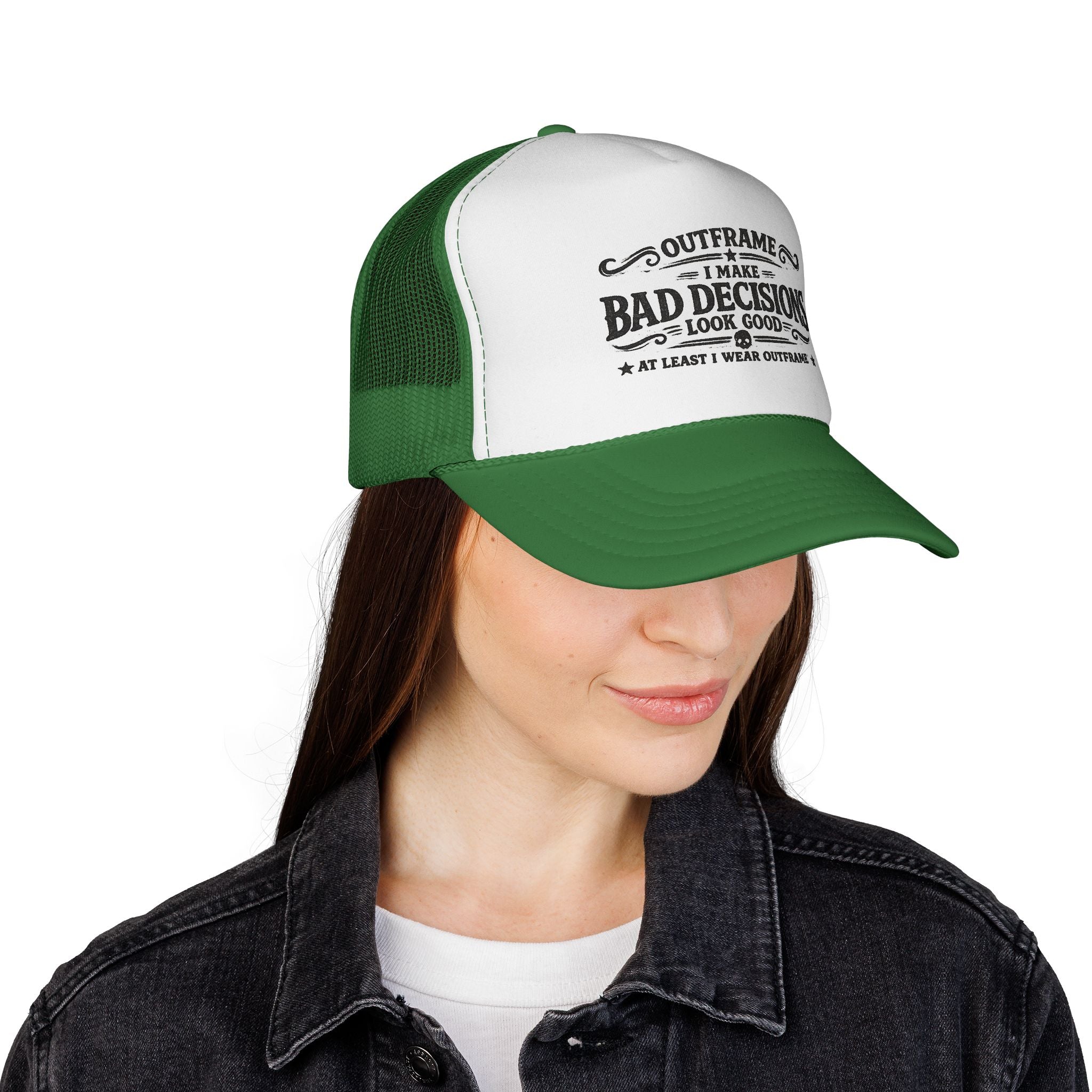 Trucker Cap — "I Make Bad Decisions Look Good" Vintage Humor Mesh Hat
