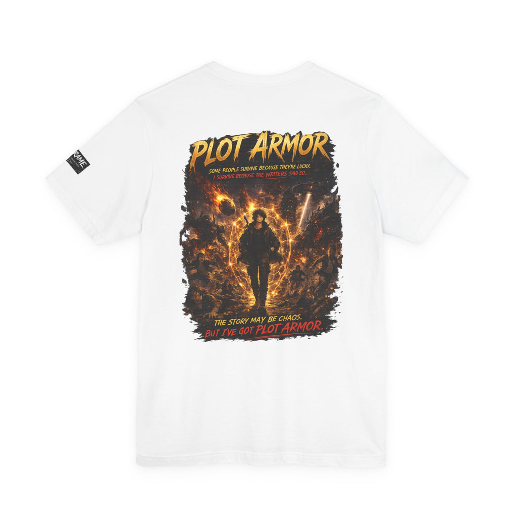 Plot Armor T-Shirt — Retro Anime Fire Graphic Tee