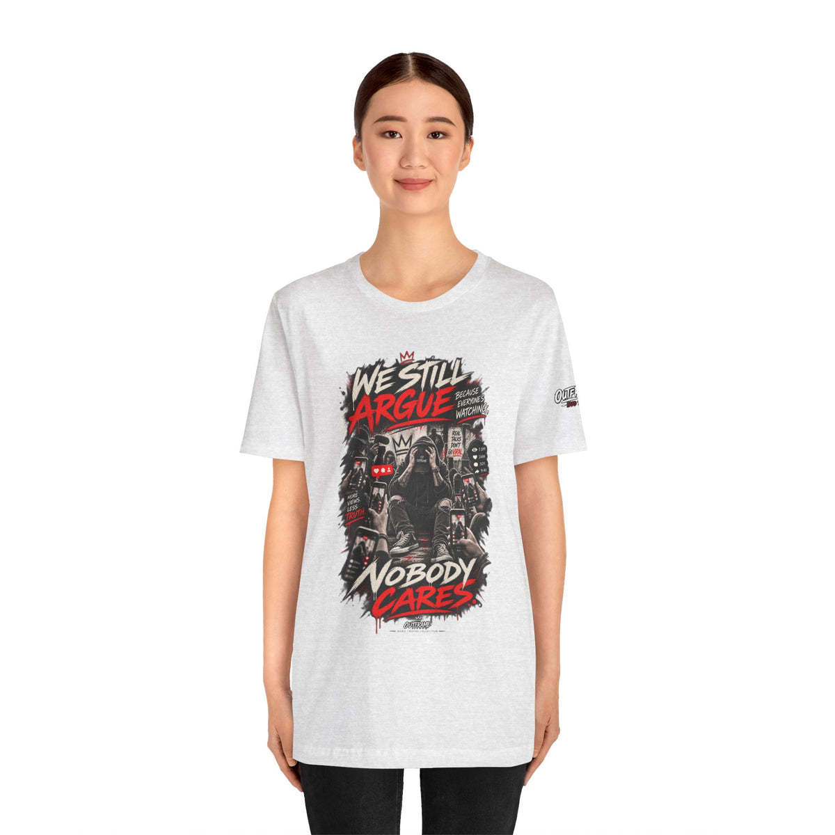 We Still Argue, Nobody Cares Tee — Dark Comic Graphic T-Shirt