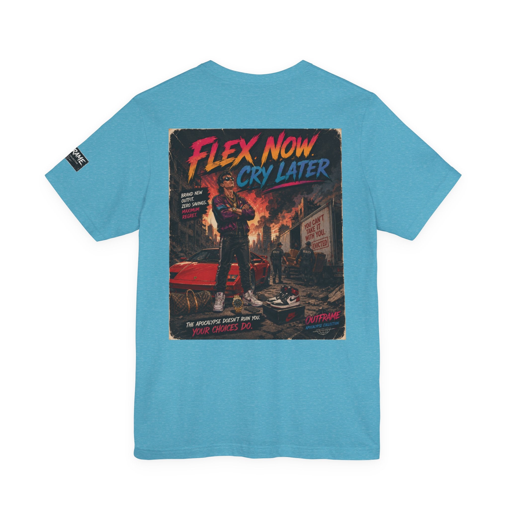 OUTFRAME™ FLEX NOW. CRY LATER. | Retro Apocalypse Graphic T-Shirt | Vintage