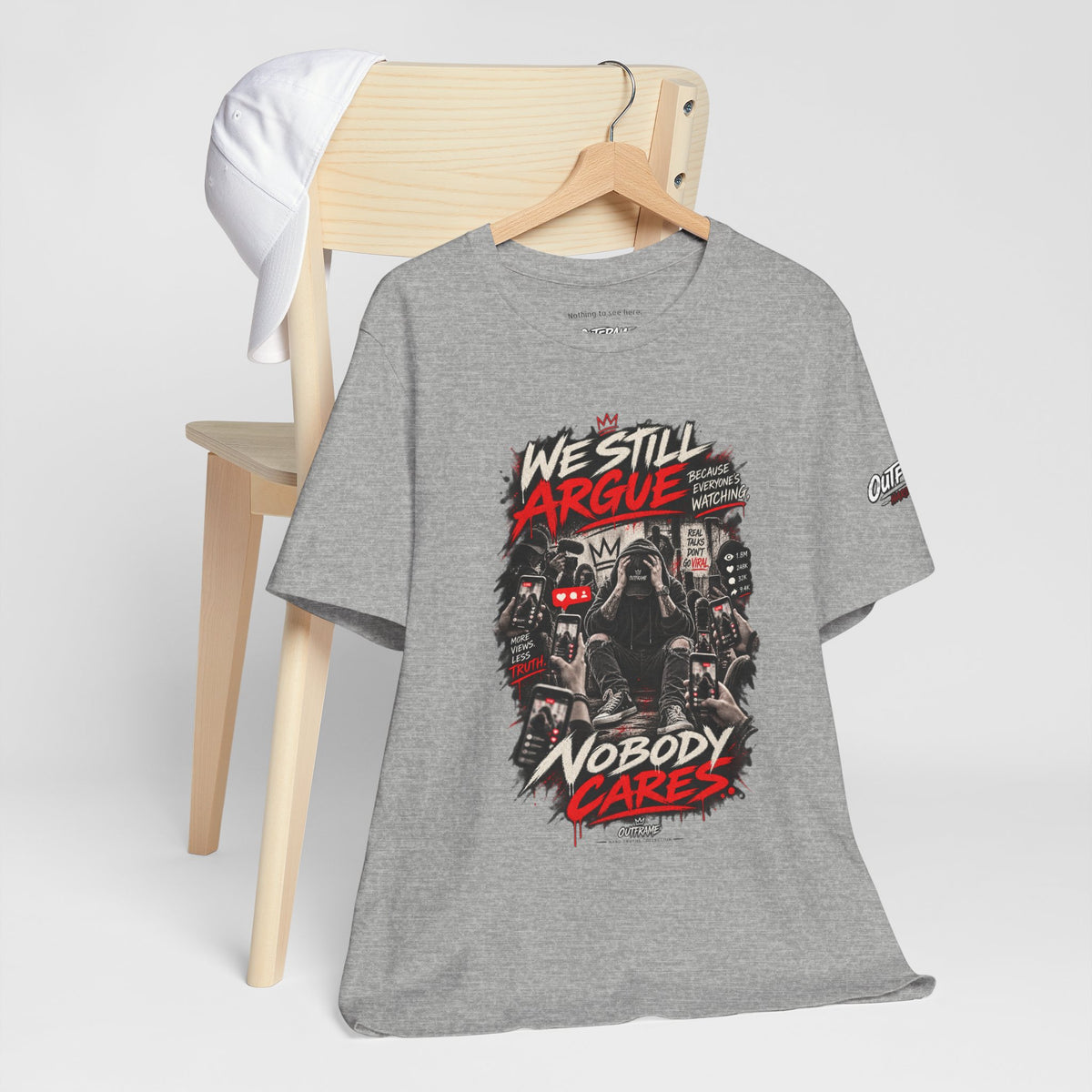 We Still Argue, Nobody Cares Tee — Dark Comic Graphic T-Shirt
