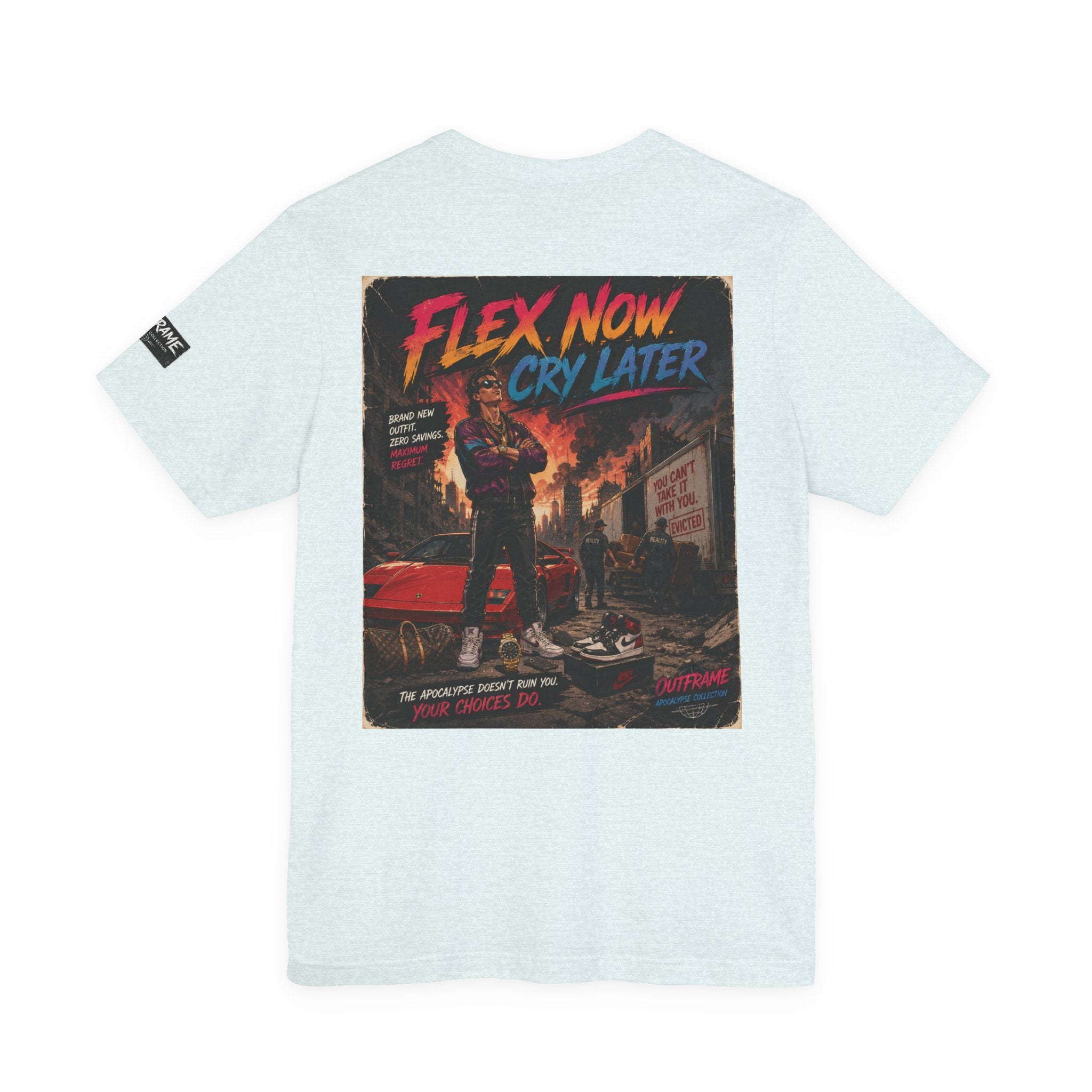 OUTFRAME™ FLEX NOW. CRY LATER. | Retro Apocalypse Graphic T-Shirt | Vintage