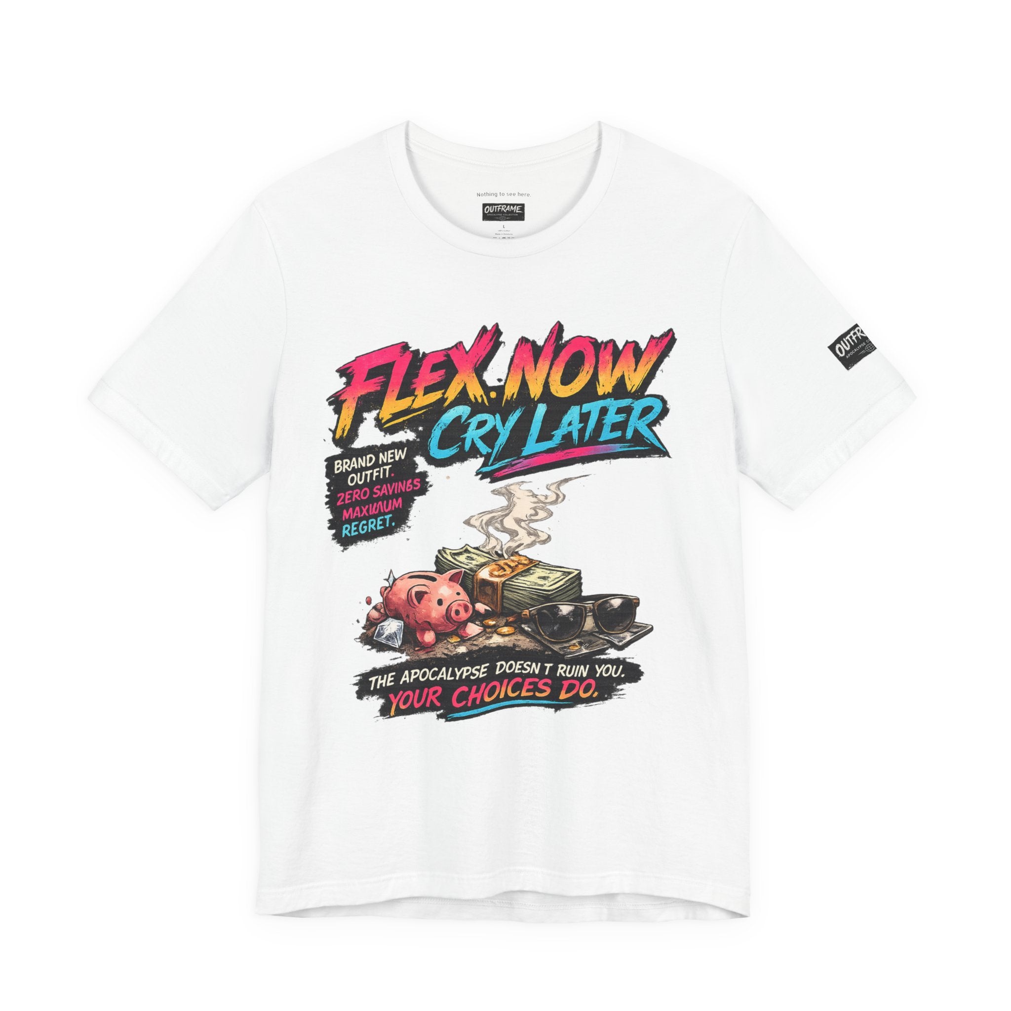 OUTFRAME™ FLEX NOW. CRY LATER. | Retro Apocalypse Graphic T-Shirt | Vintage