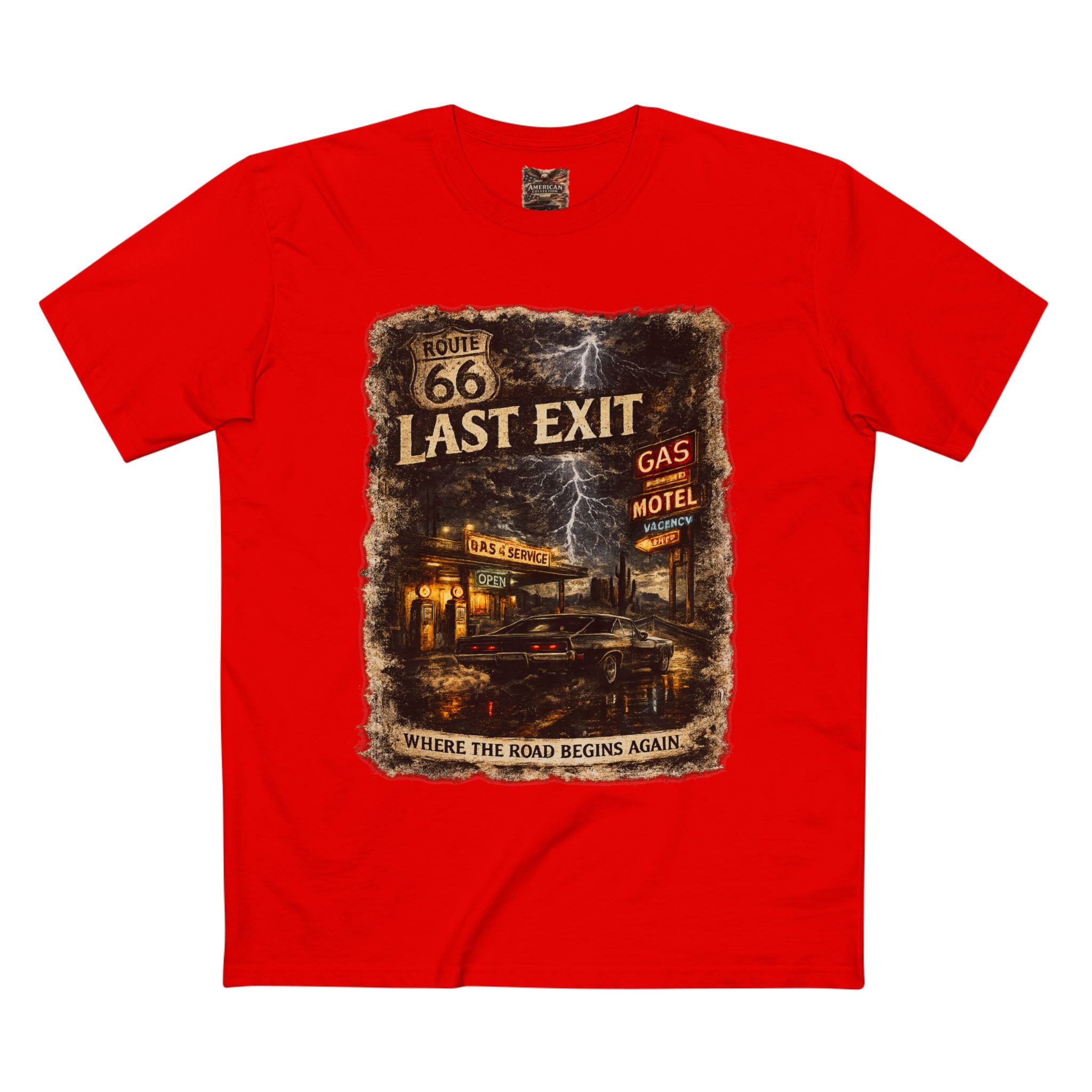 Last Exit – Vintage Route 66 Muscle Car Graphic T-Shirt