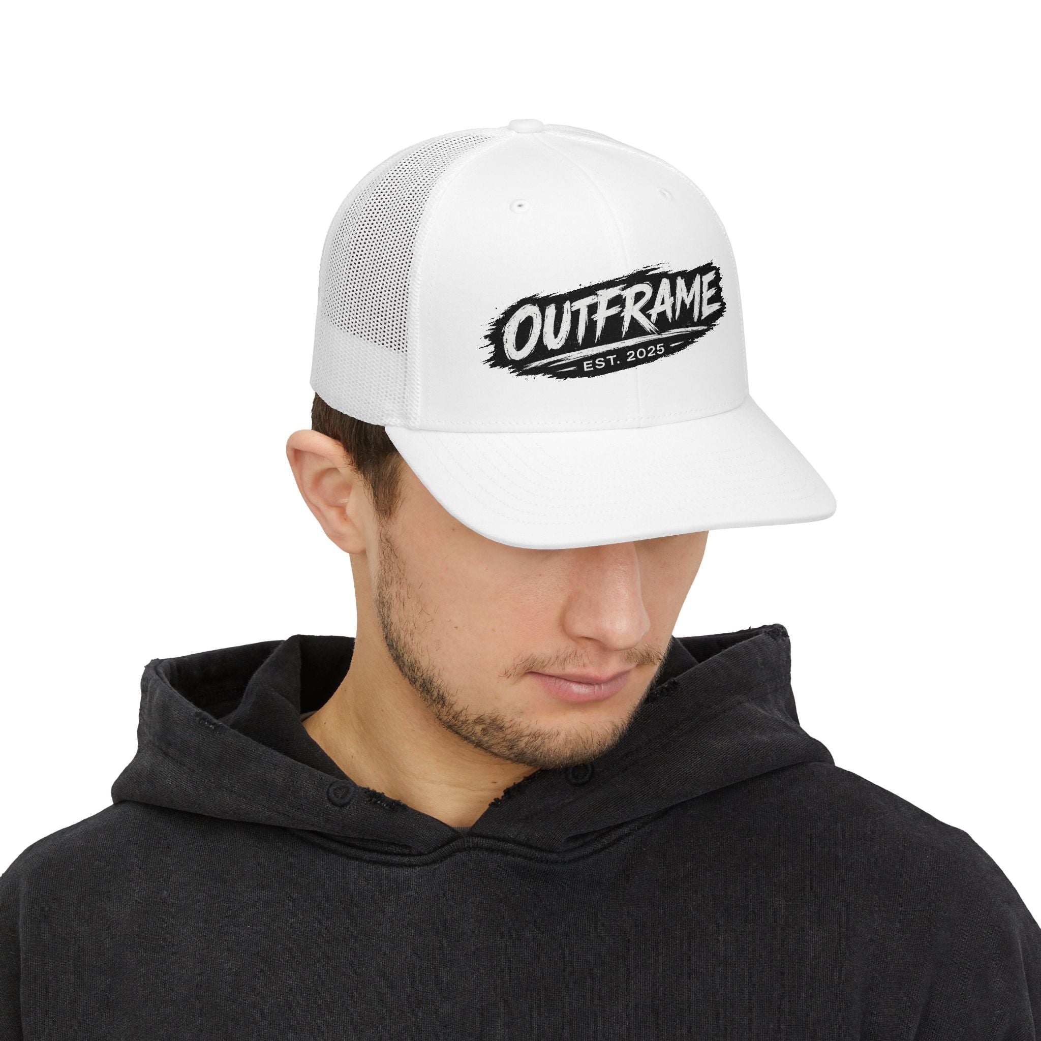 Outframe Snapback Trucker Cap — Retro Brush Logo Hat (EST. 2025)