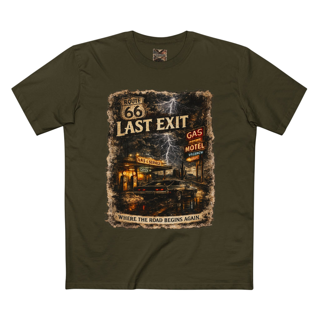 Last Exit – Vintage Route 66 Muscle Car Graphic T-Shirt