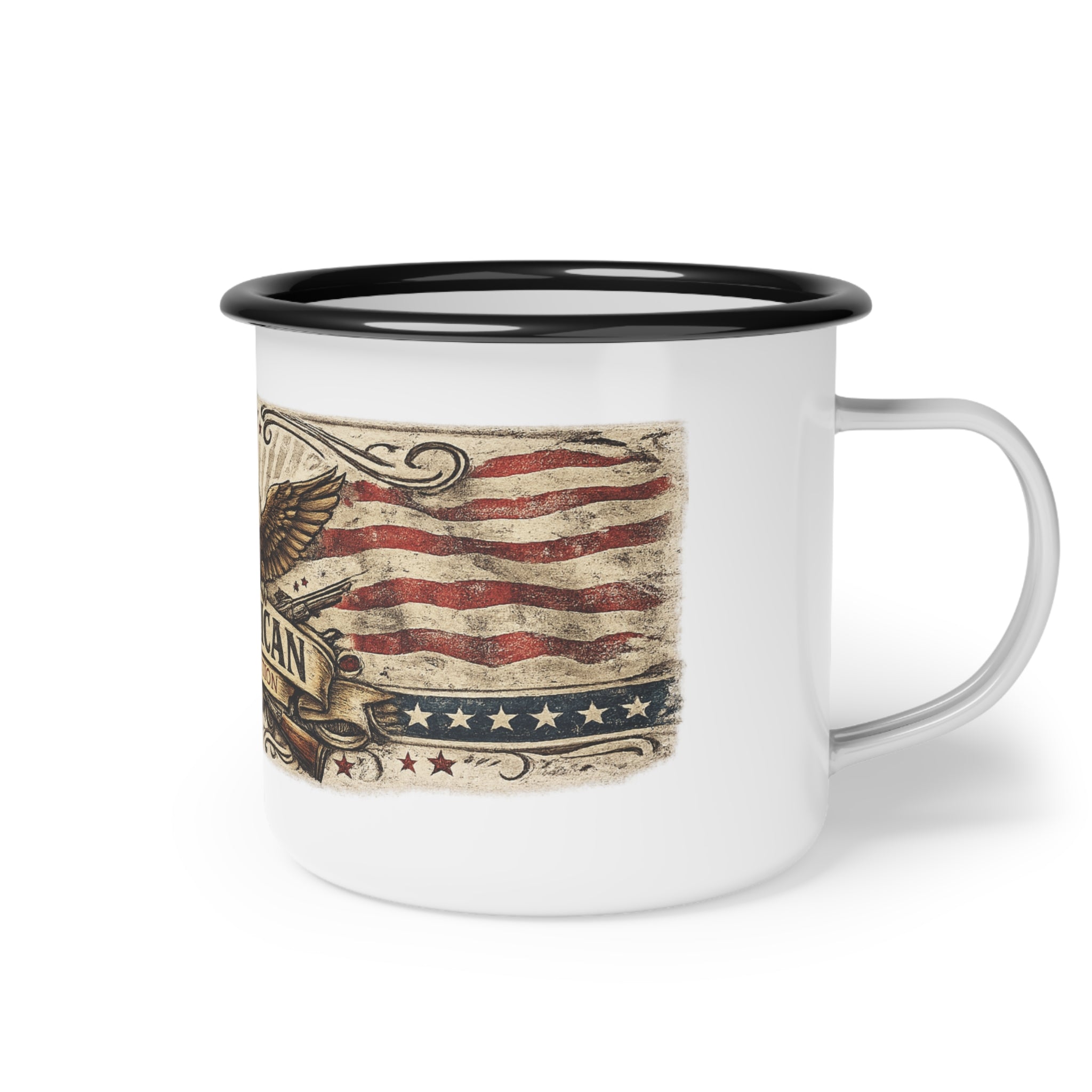 Enamel Camp Cup — American Eagle Vintage Flag Design
