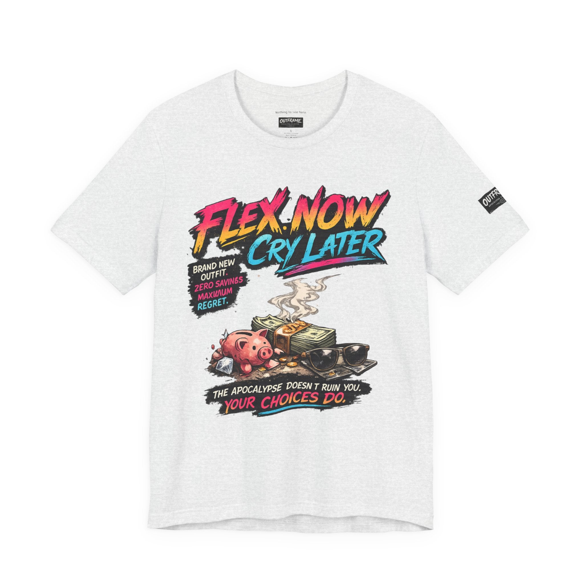 OUTFRAME™ FLEX NOW. CRY LATER. | Retro Apocalypse Graphic T-Shirt | Vintage