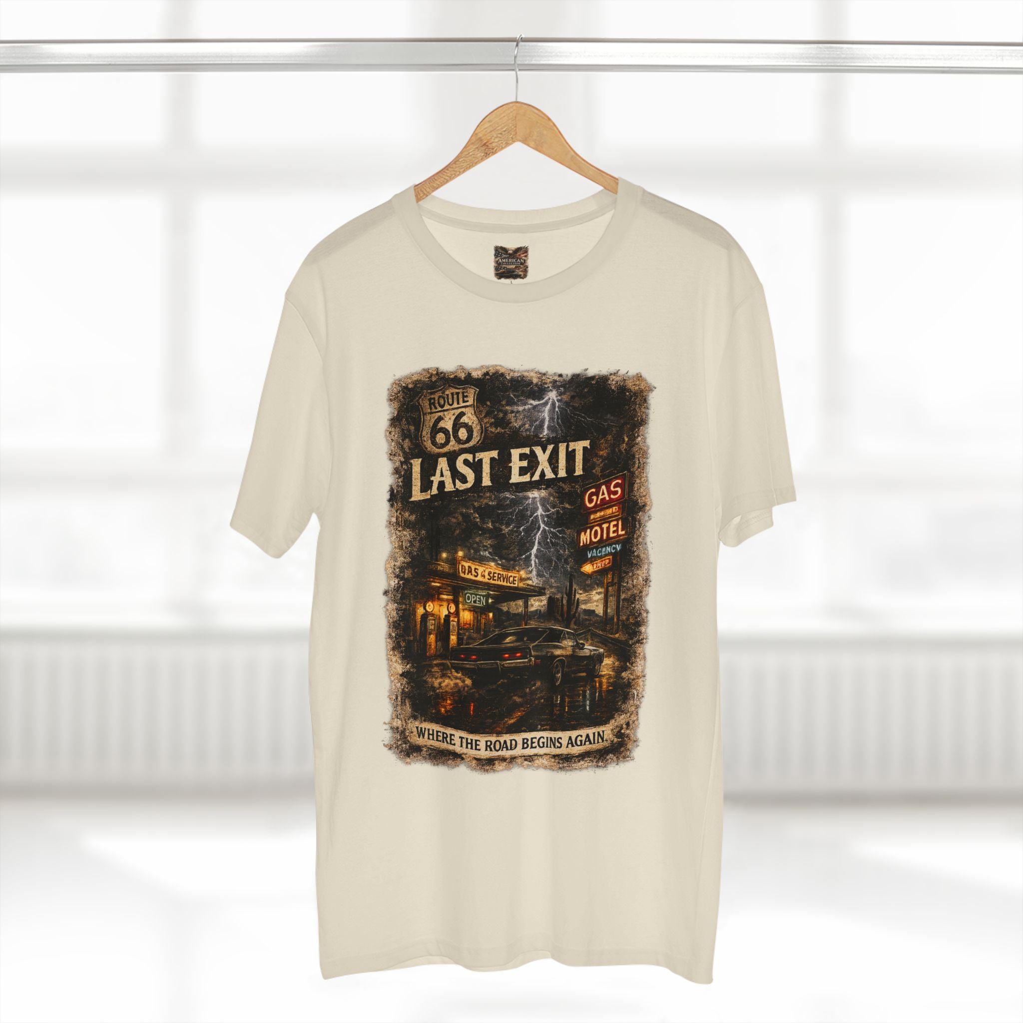 Last Exit – Vintage Route 66 Muscle Car Graphic T-Shirt