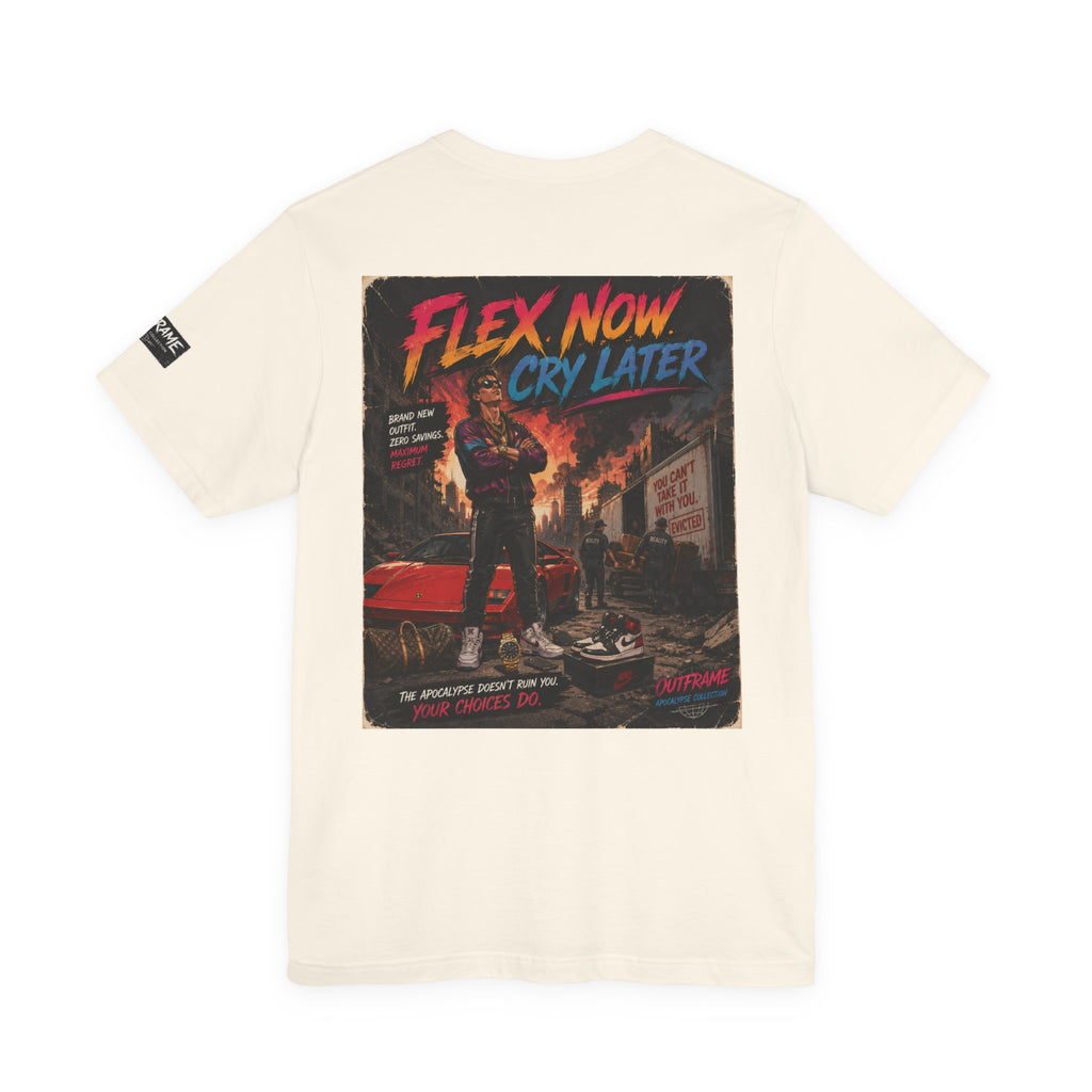 OUTFRAME™ FLEX NOW. CRY LATER. | Retro Apocalypse Graphic T-Shirt | Vintage