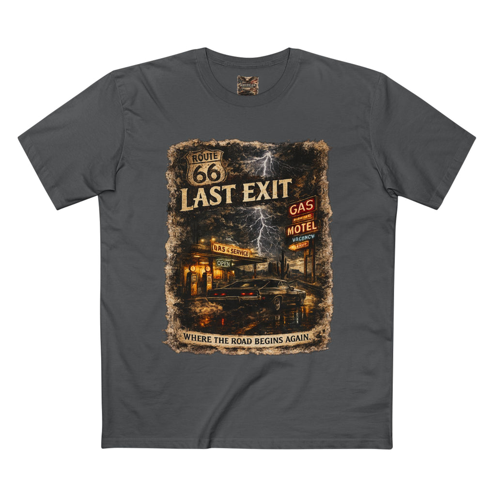 Last Exit – Vintage Route 66 Muscle Car Graphic T-Shirt