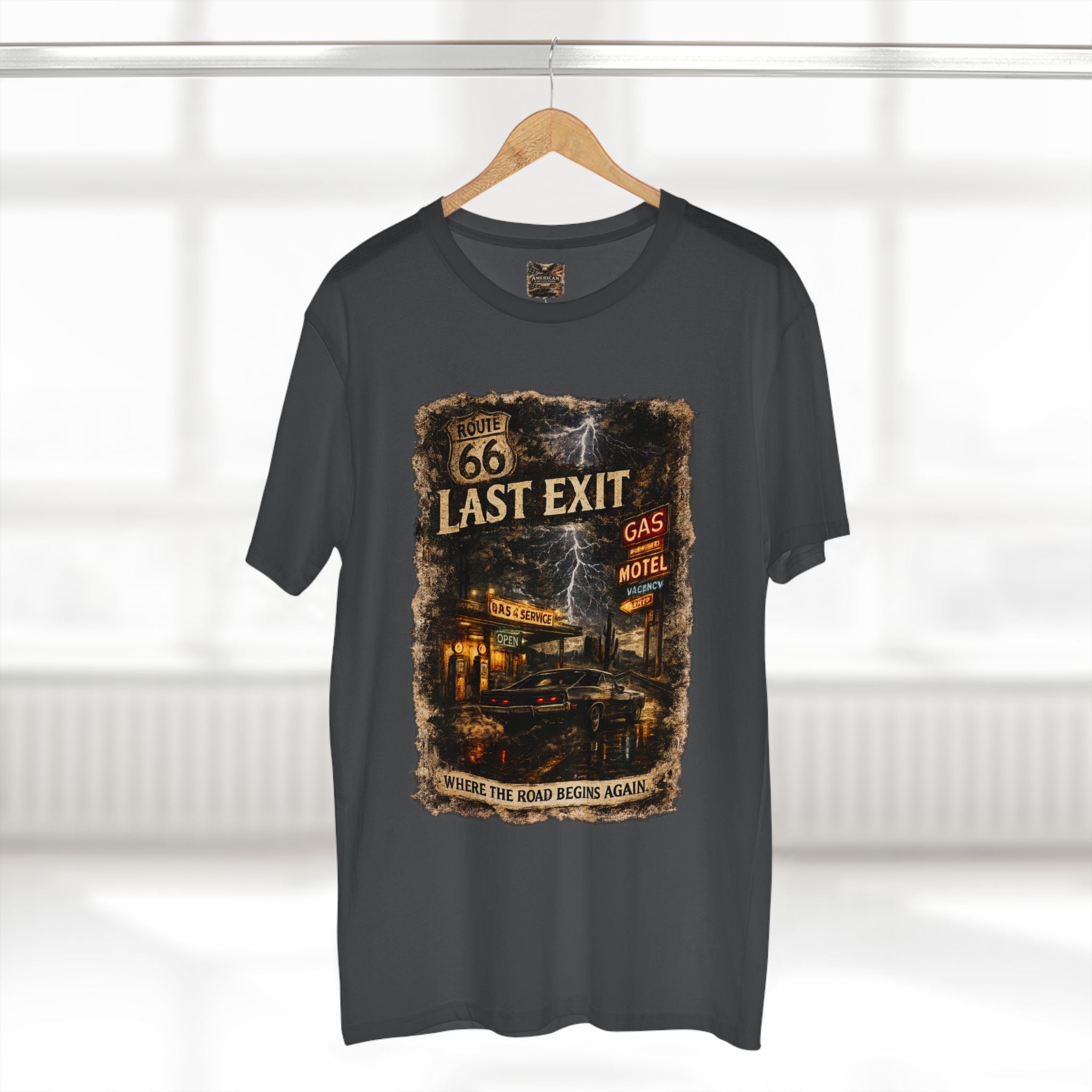 Last Exit – Vintage Route 66 Muscle Car Graphic T-Shirt