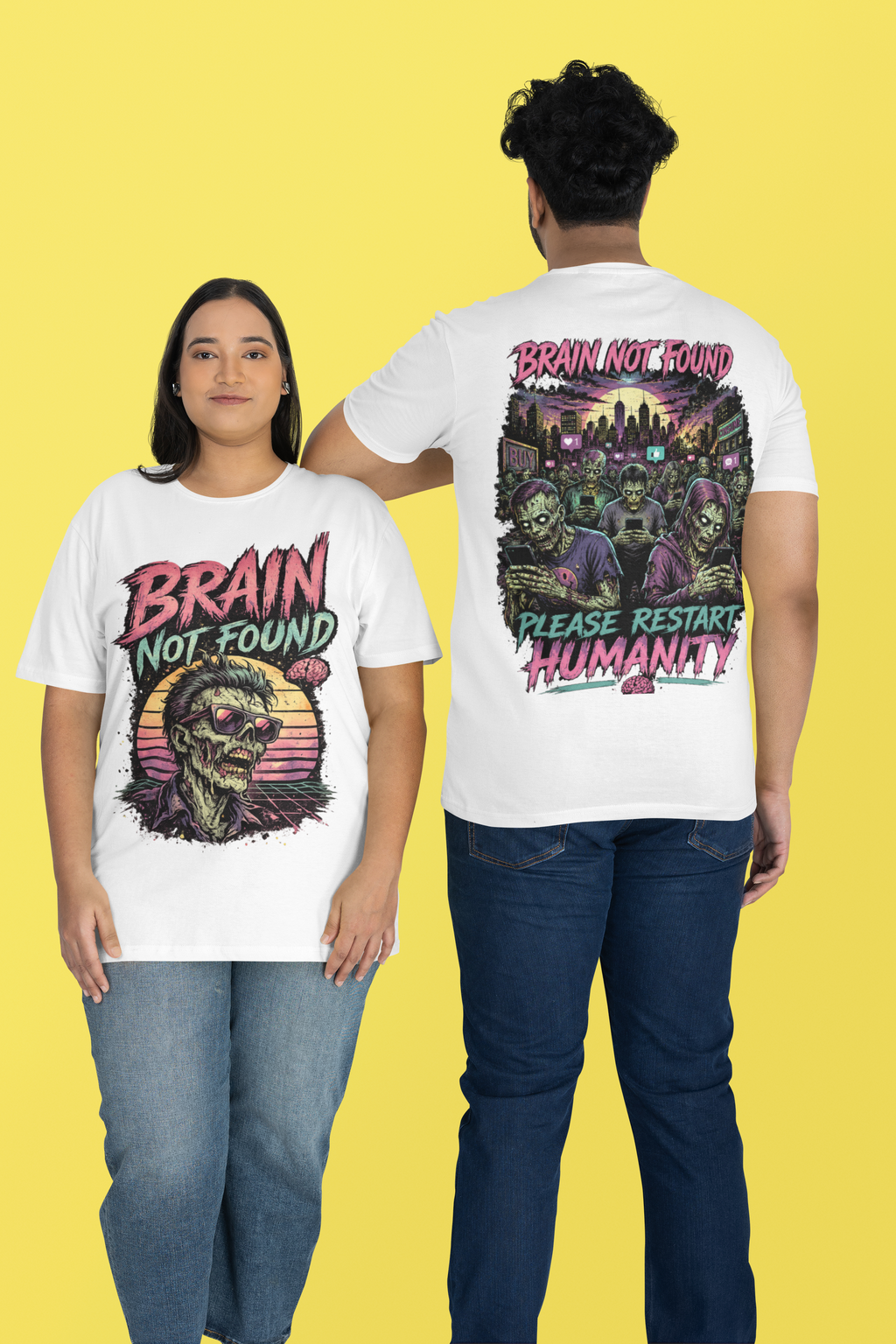 Brain Not Found – Please Restart Humanity Retro Zombie T-Shirt