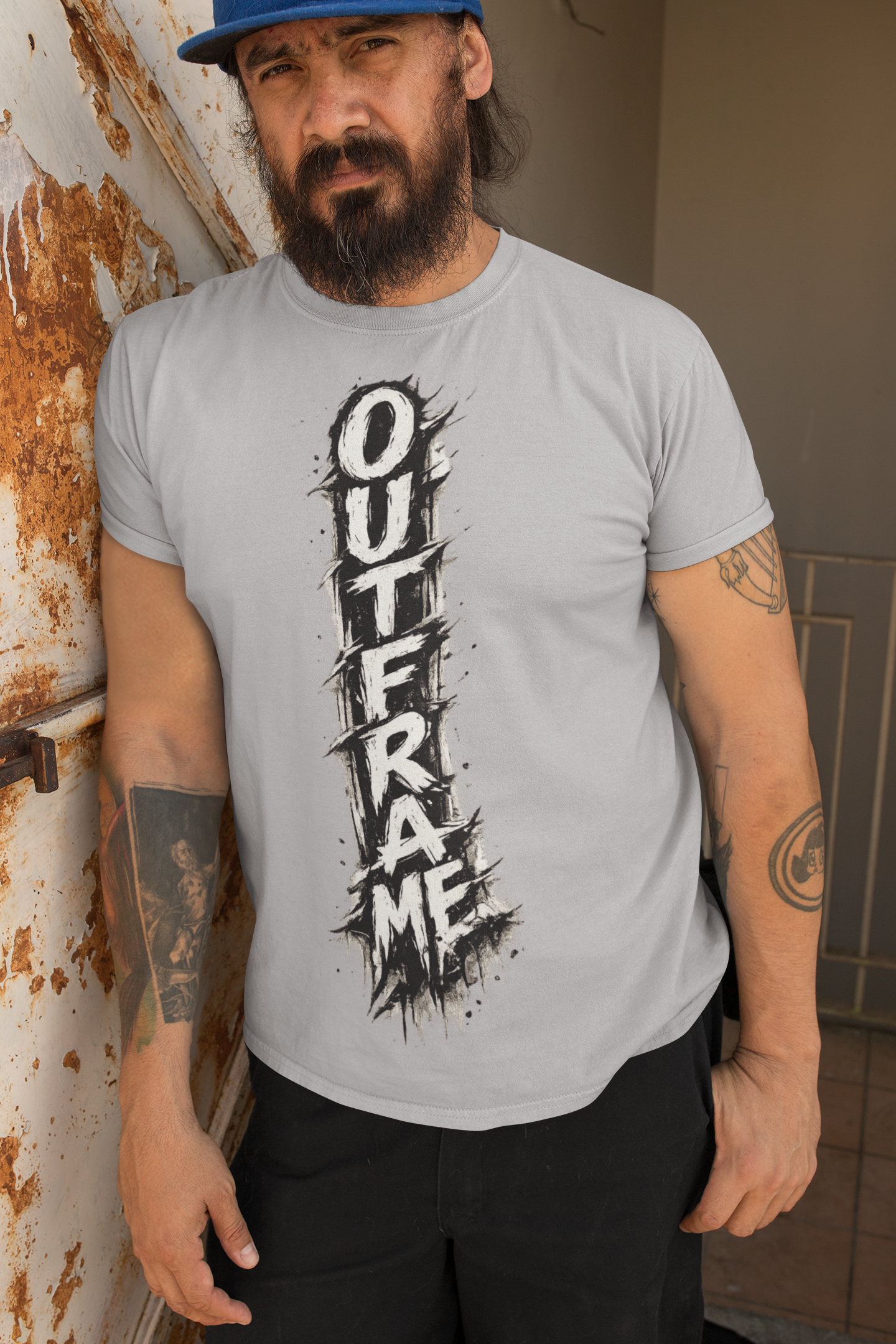 OUTFRAME Essentials – Vertical Brush Logo Premium Unisex T-Shirt