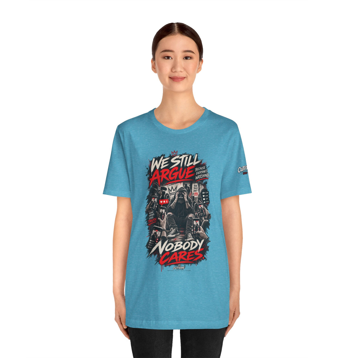 We Still Argue, Nobody Cares Tee — Dark Comic Graphic T-Shirt