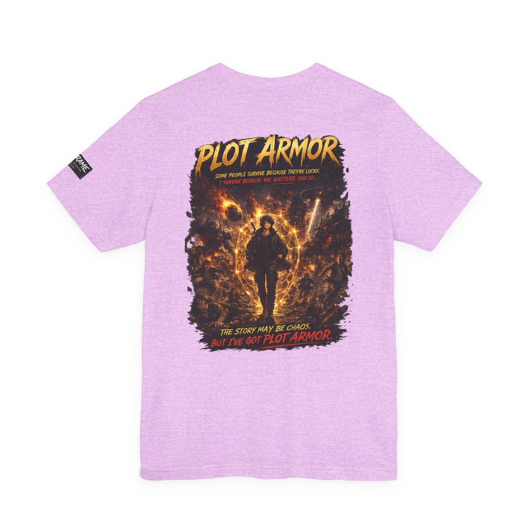 Plot Armor T-Shirt — Retro Anime Fire Graphic Tee