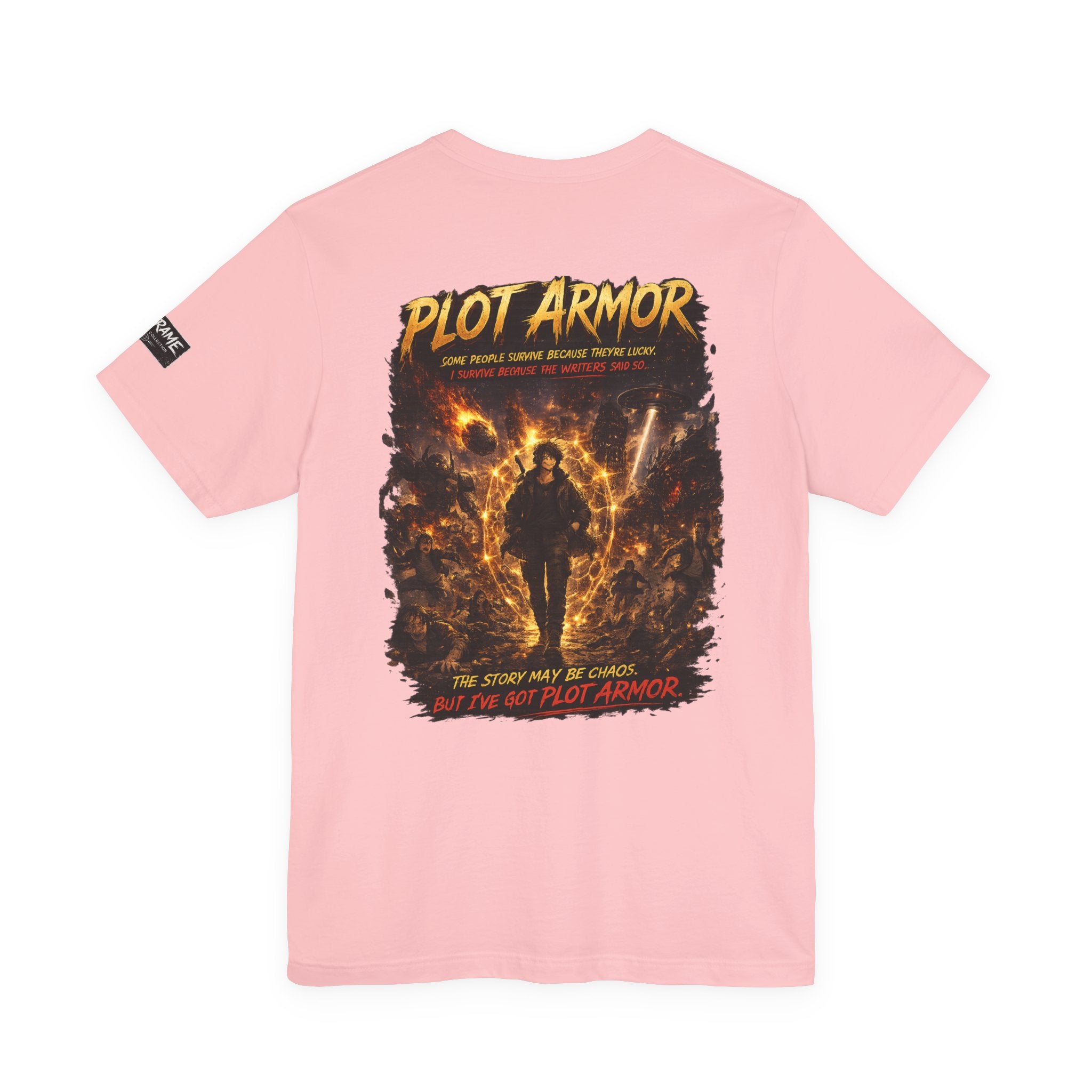 Plot Armor T-Shirt — Retro Anime Fire Graphic Tee