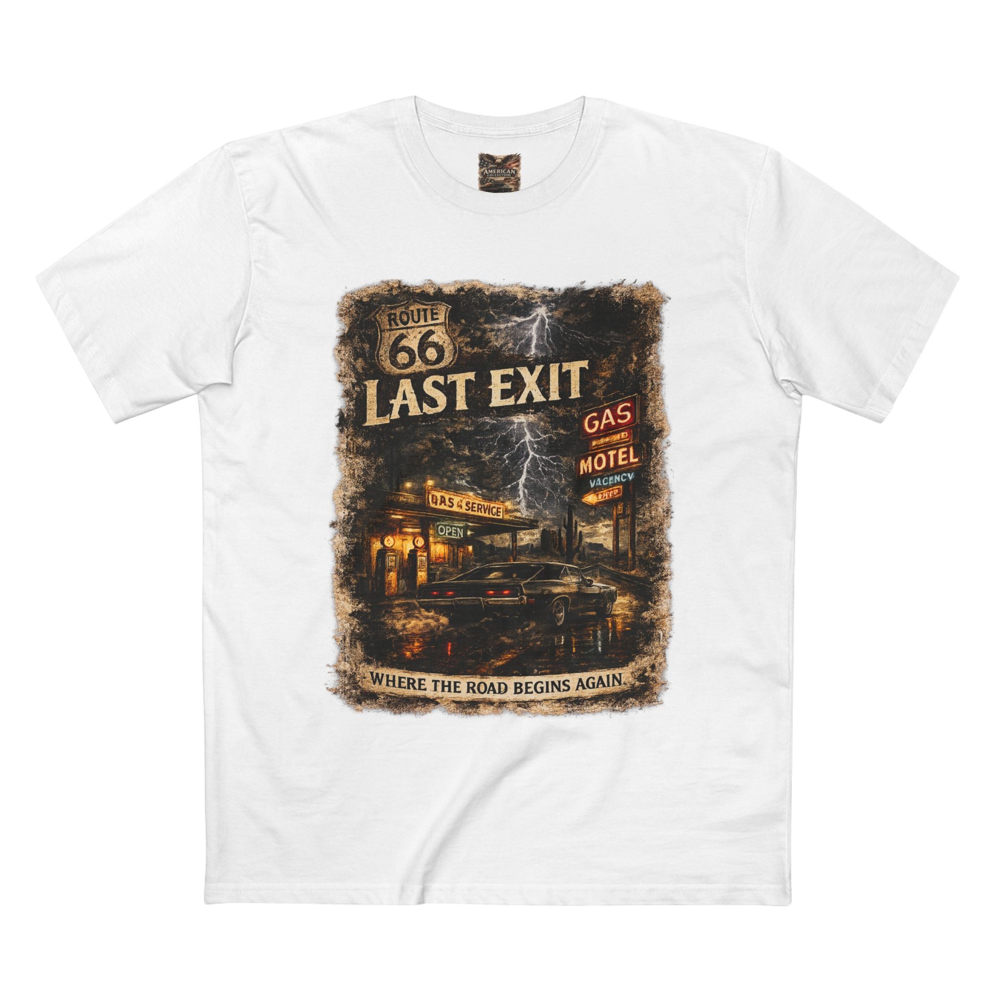 Last Exit – Vintage Route 66 Muscle Car Graphic T-Shirt