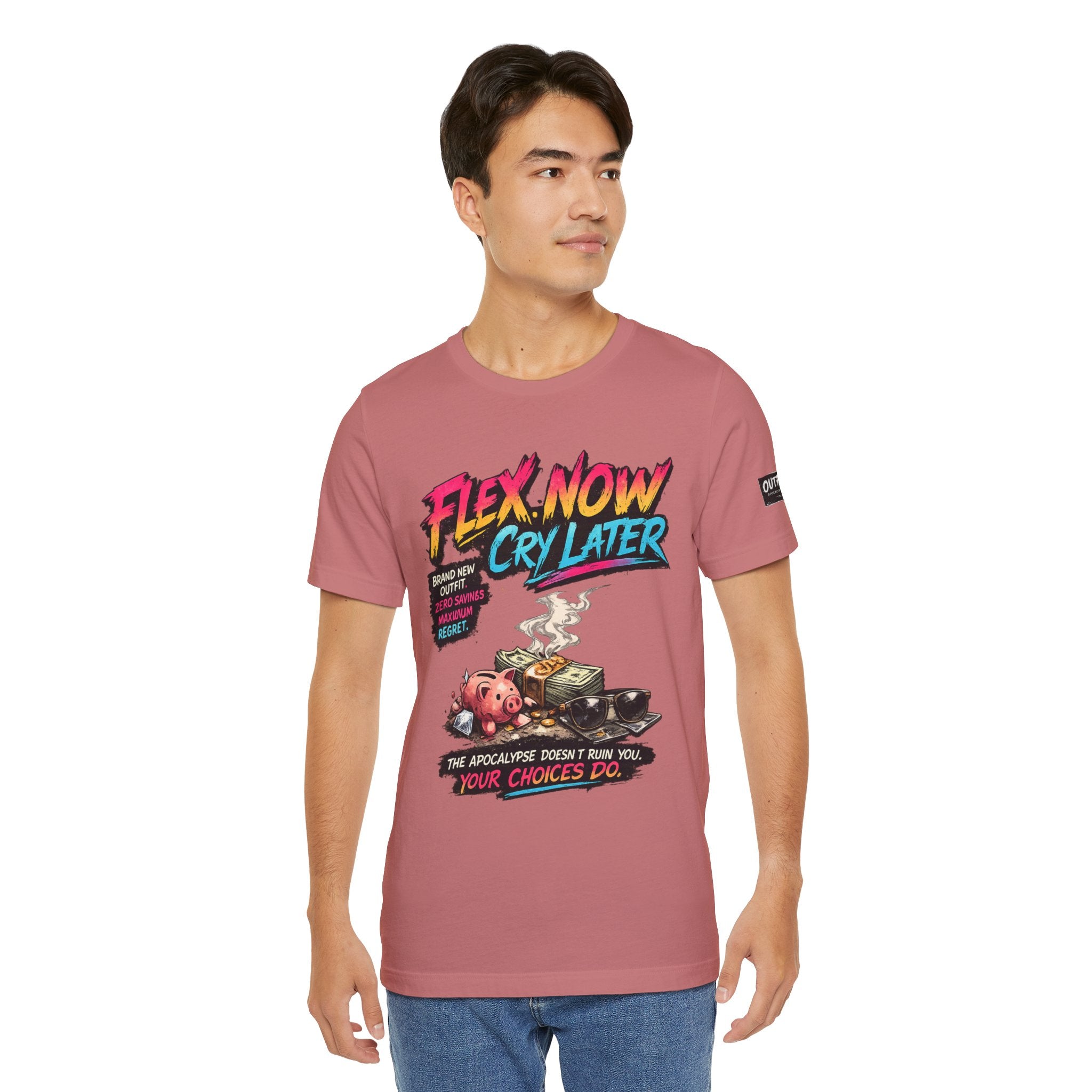 OUTFRAME™ FLEX NOW. CRY LATER. | Retro Apocalypse Graphic T-Shirt | Vintage