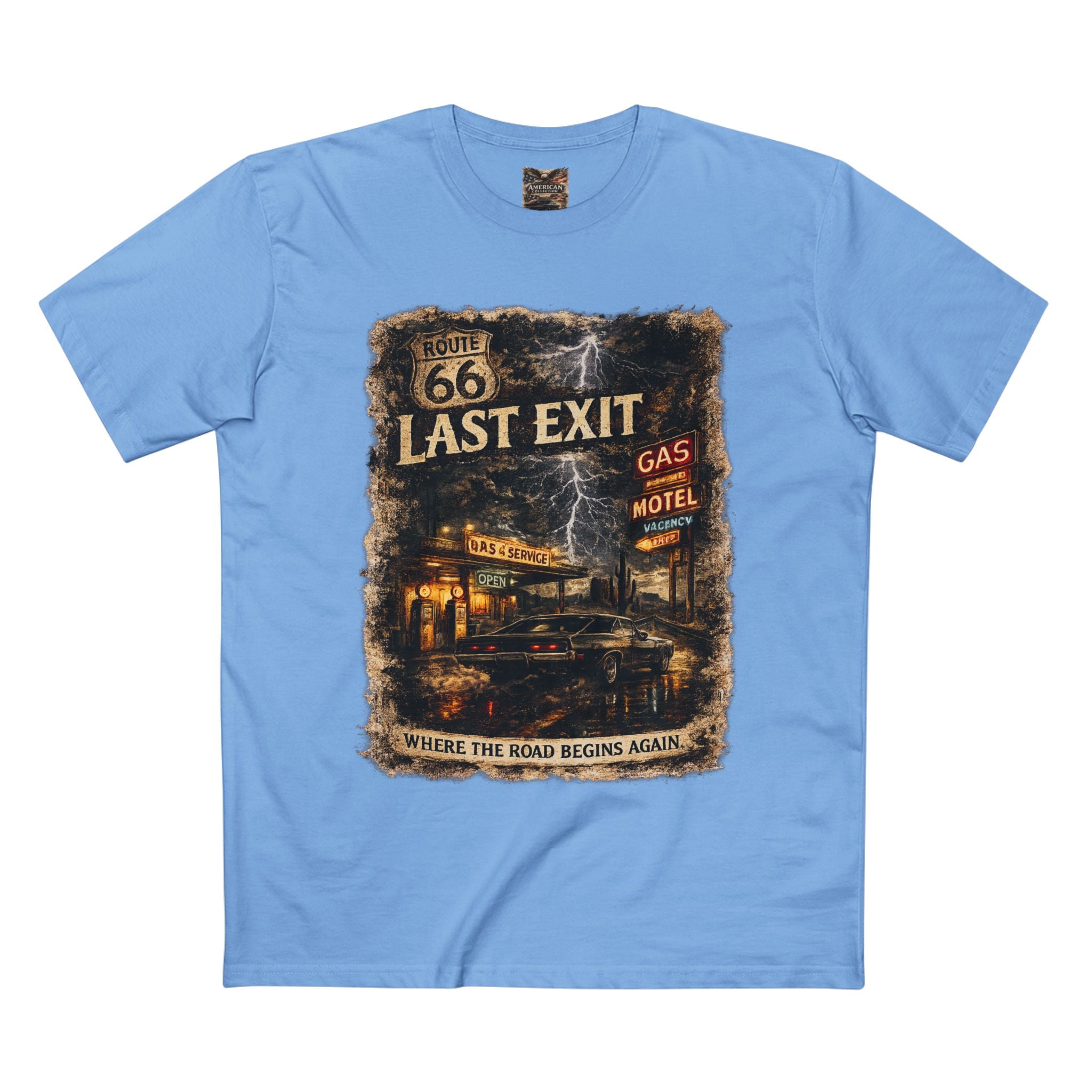 Last Exit – Vintage Route 66 Muscle Car Graphic T-Shirt