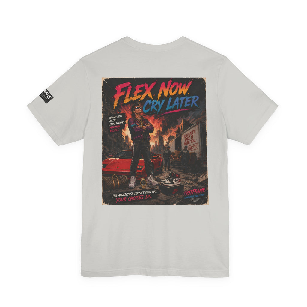 OUTFRAME™ FLEX NOW. CRY LATER. | Retro Apocalypse Graphic T-Shirt | Vintage