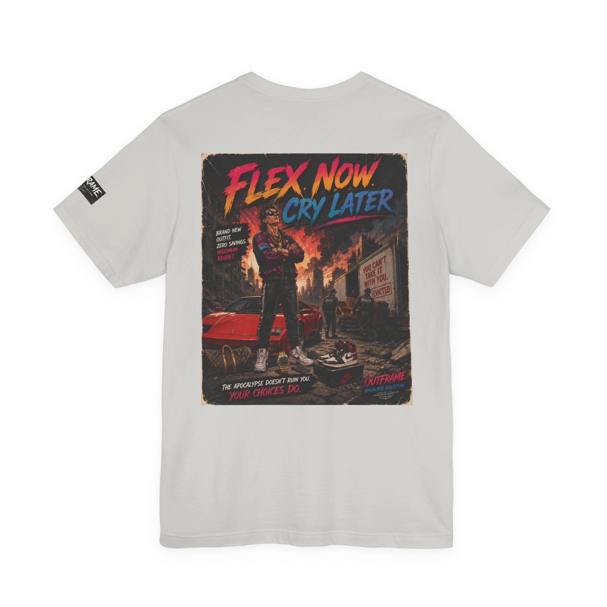 OUTFRAME™ FLEX NOW. CRY LATER. | Retro Apocalypse Graphic T-Shirt | Vintage