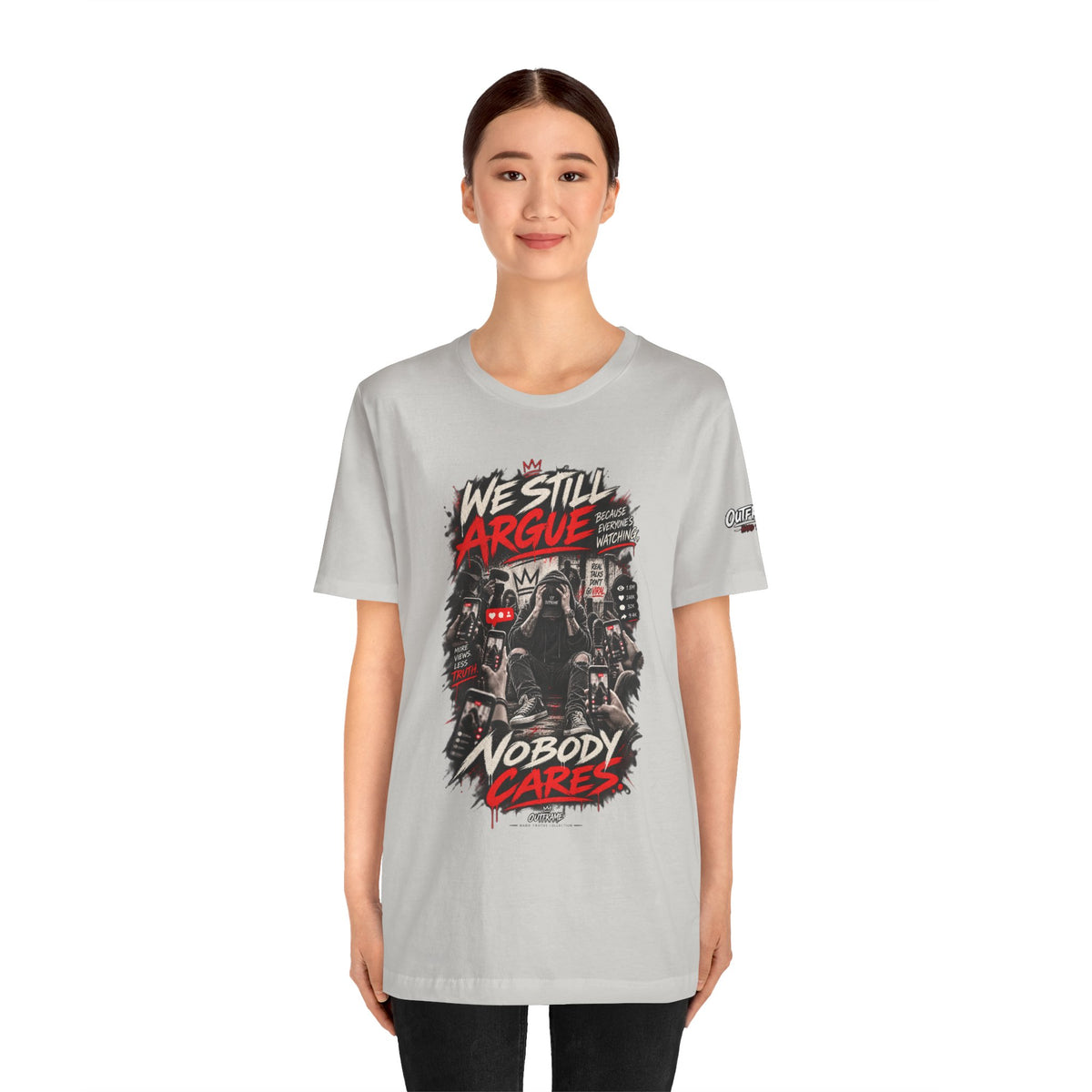 We Still Argue, Nobody Cares Tee — Dark Comic Graphic T-Shirt