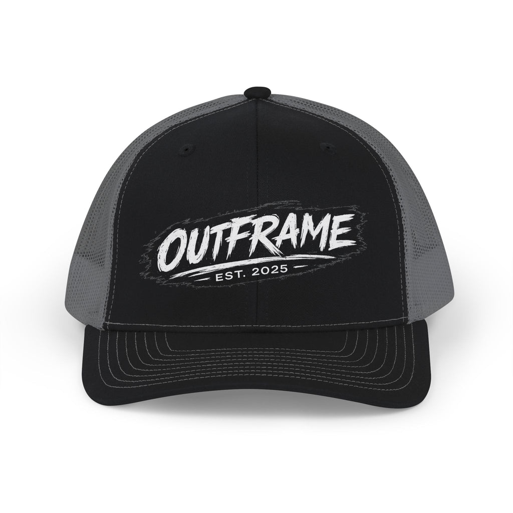 Outframe Snapback Trucker Cap — Retro Brush Logo Hat (EST. 2025)