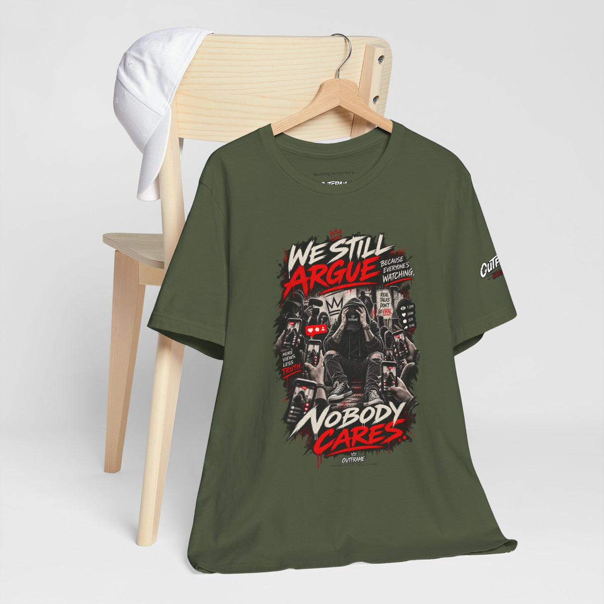 We Still Argue, Nobody Cares Tee — Dark Comic Graphic T-Shirt