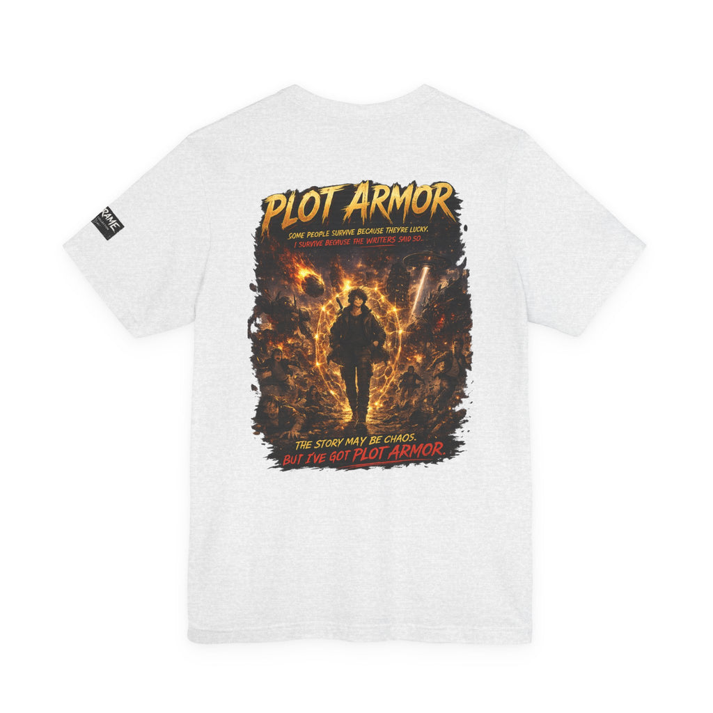 Plot Armor T-Shirt — Retro Anime Fire Graphic Tee