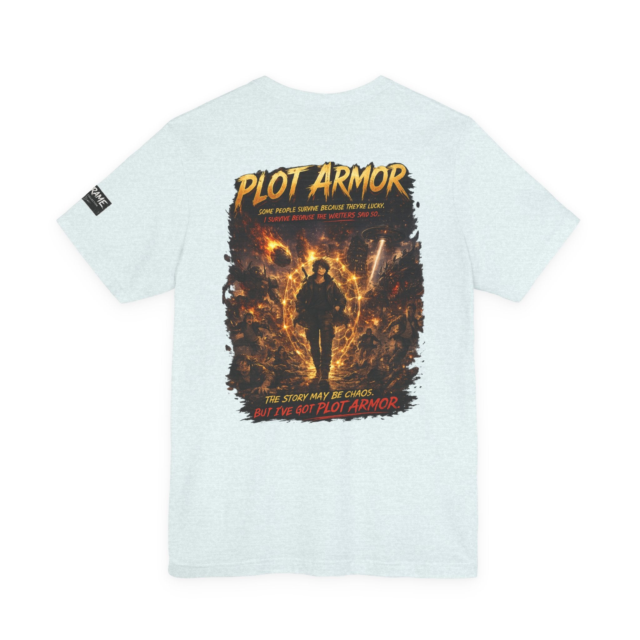 Plot Armor T-Shirt — Retro Anime Fire Graphic Tee
