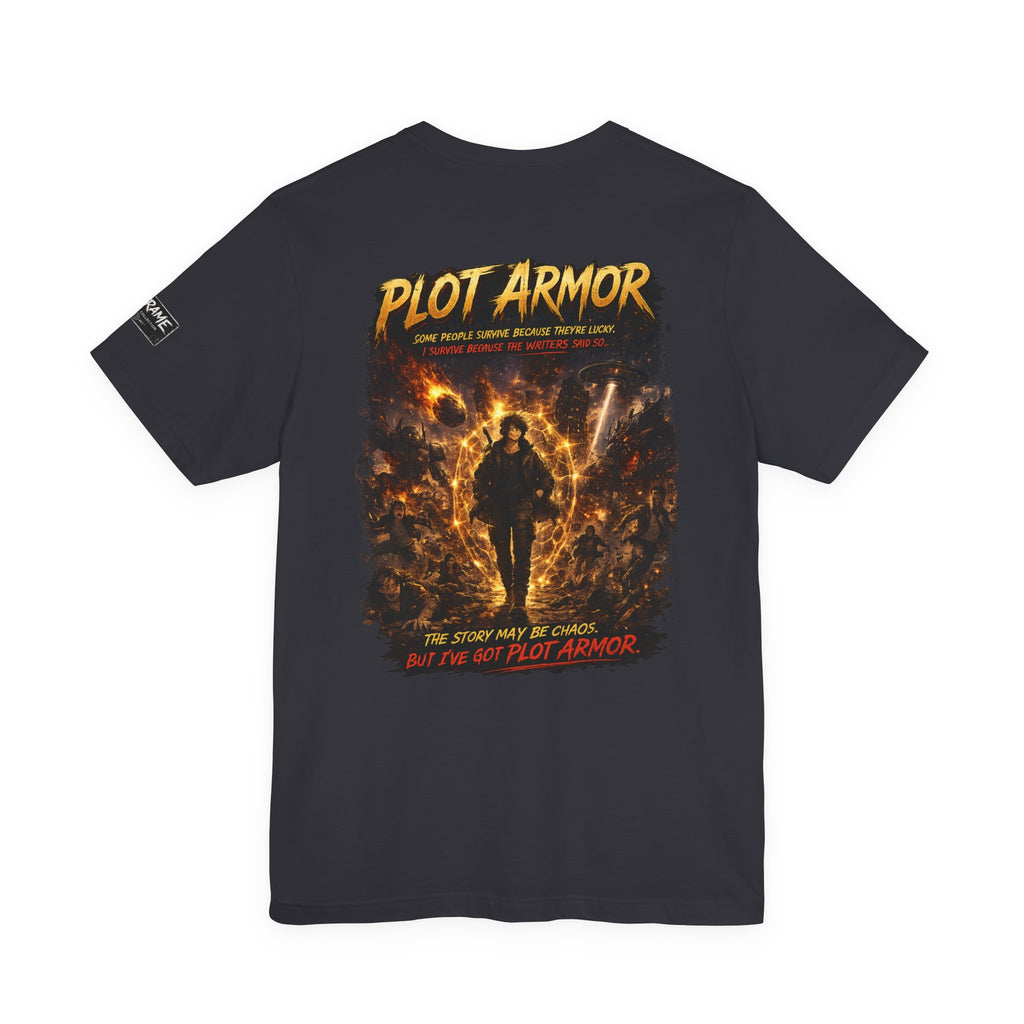 Plot Armor T-Shirt — Retro Anime Fire Graphic Tee