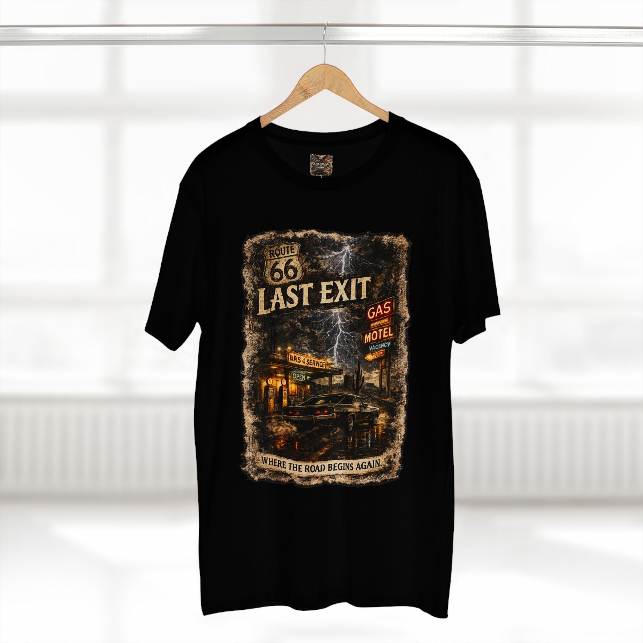 Last Exit – Vintage Route 66 Muscle Car Graphic T-Shirt