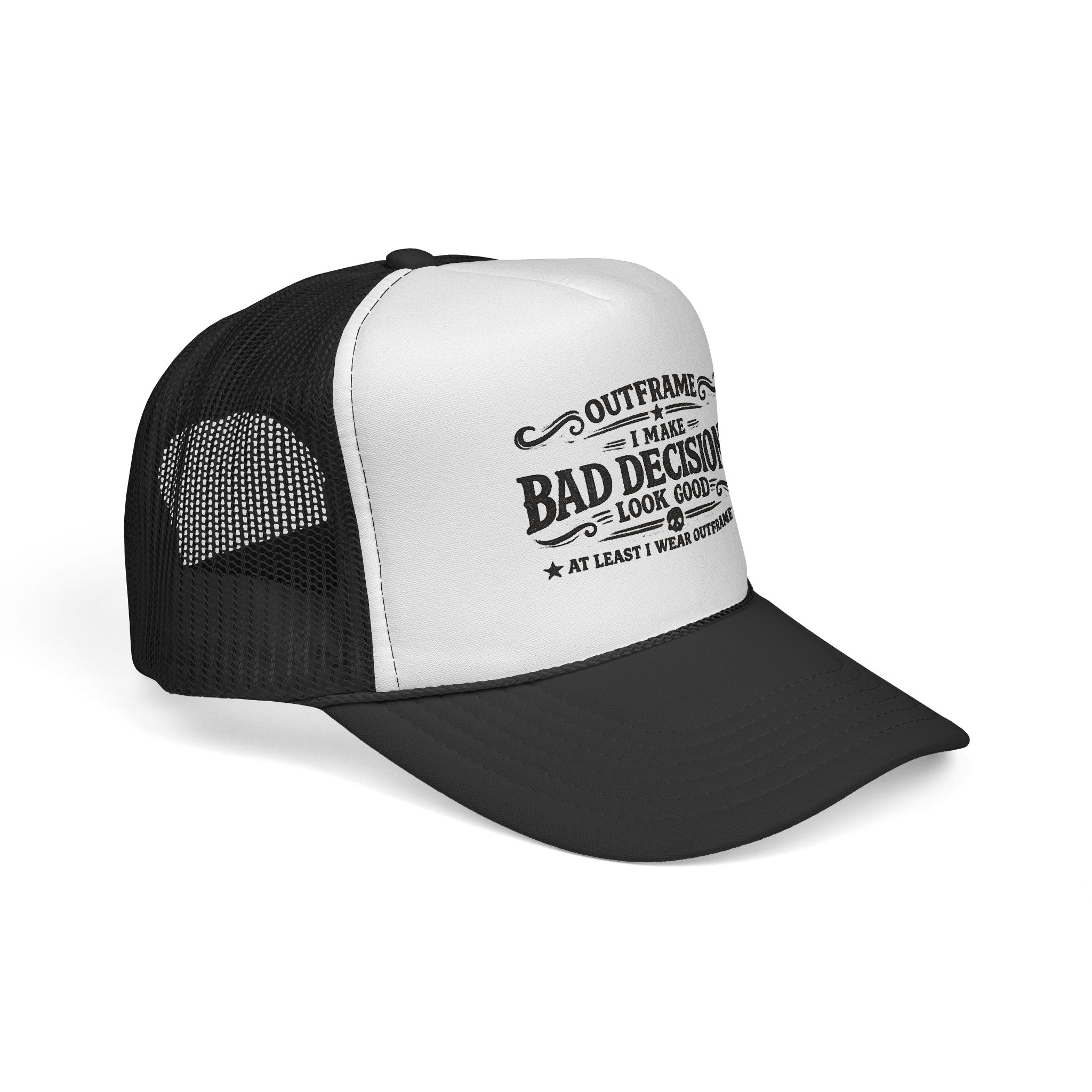 Trucker Cap — "I Make Bad Decisions Look Good" Vintage Humor Mesh Hat