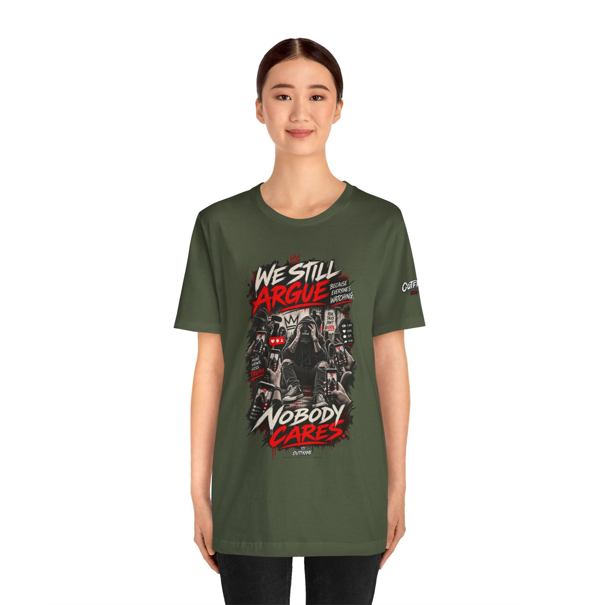 We Still Argue, Nobody Cares Tee — Dark Comic Graphic T-Shirt